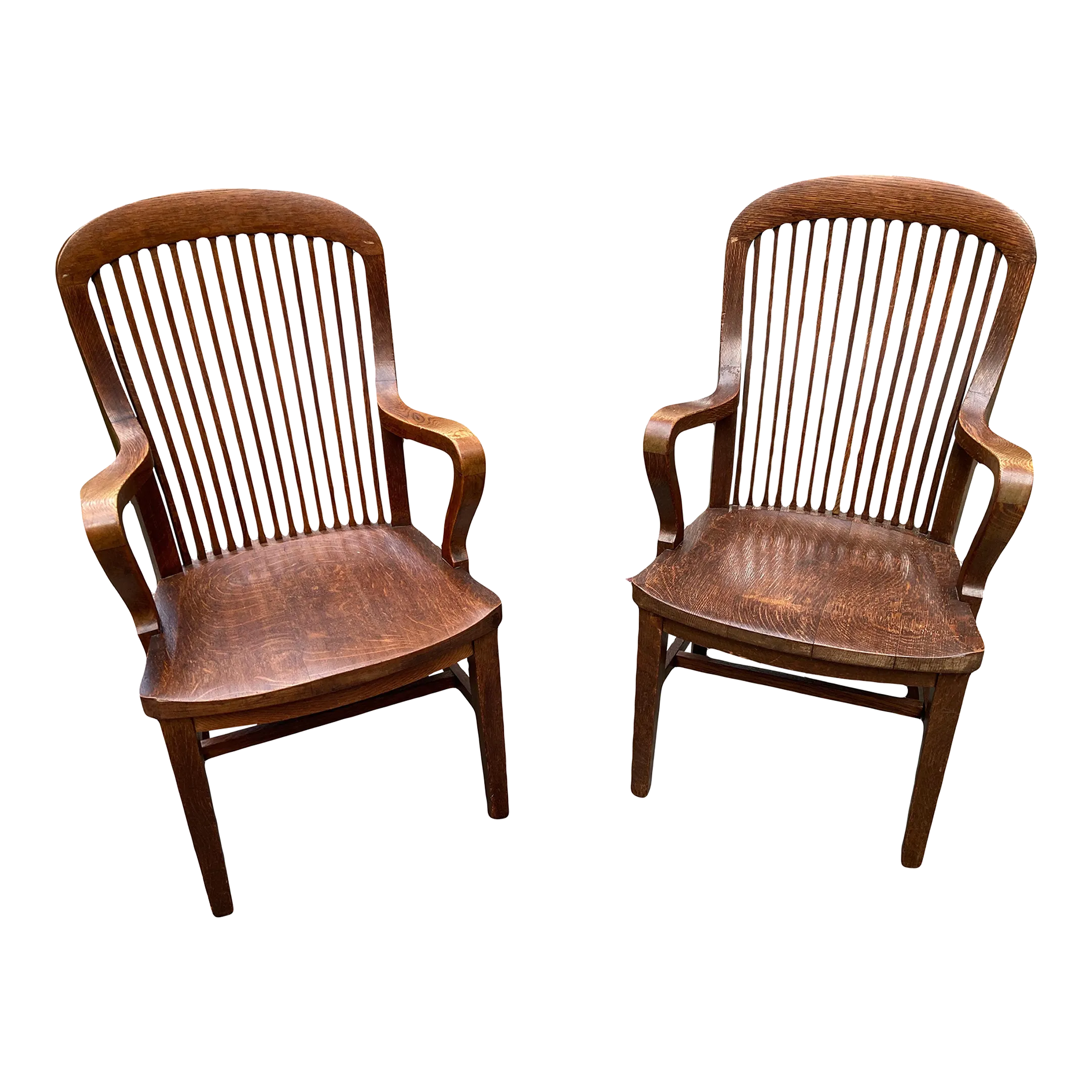 Mid-20th Century Marble and Shattuck Quartersawn Oak Library Armchairs - a Pair