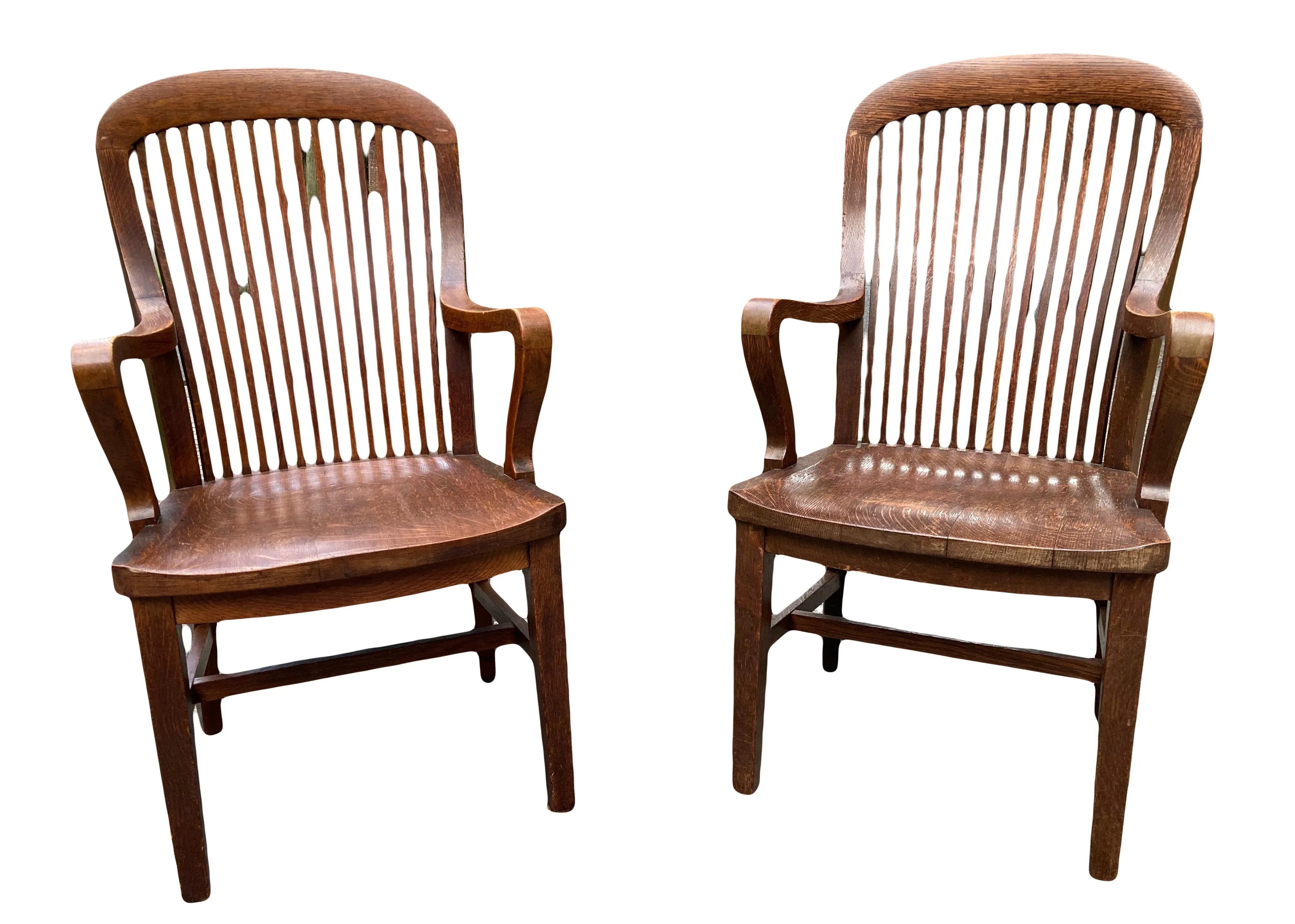 Mid-20th Century Marble and Shattuck Quartersawn Oak Library Armchairs - a Pair