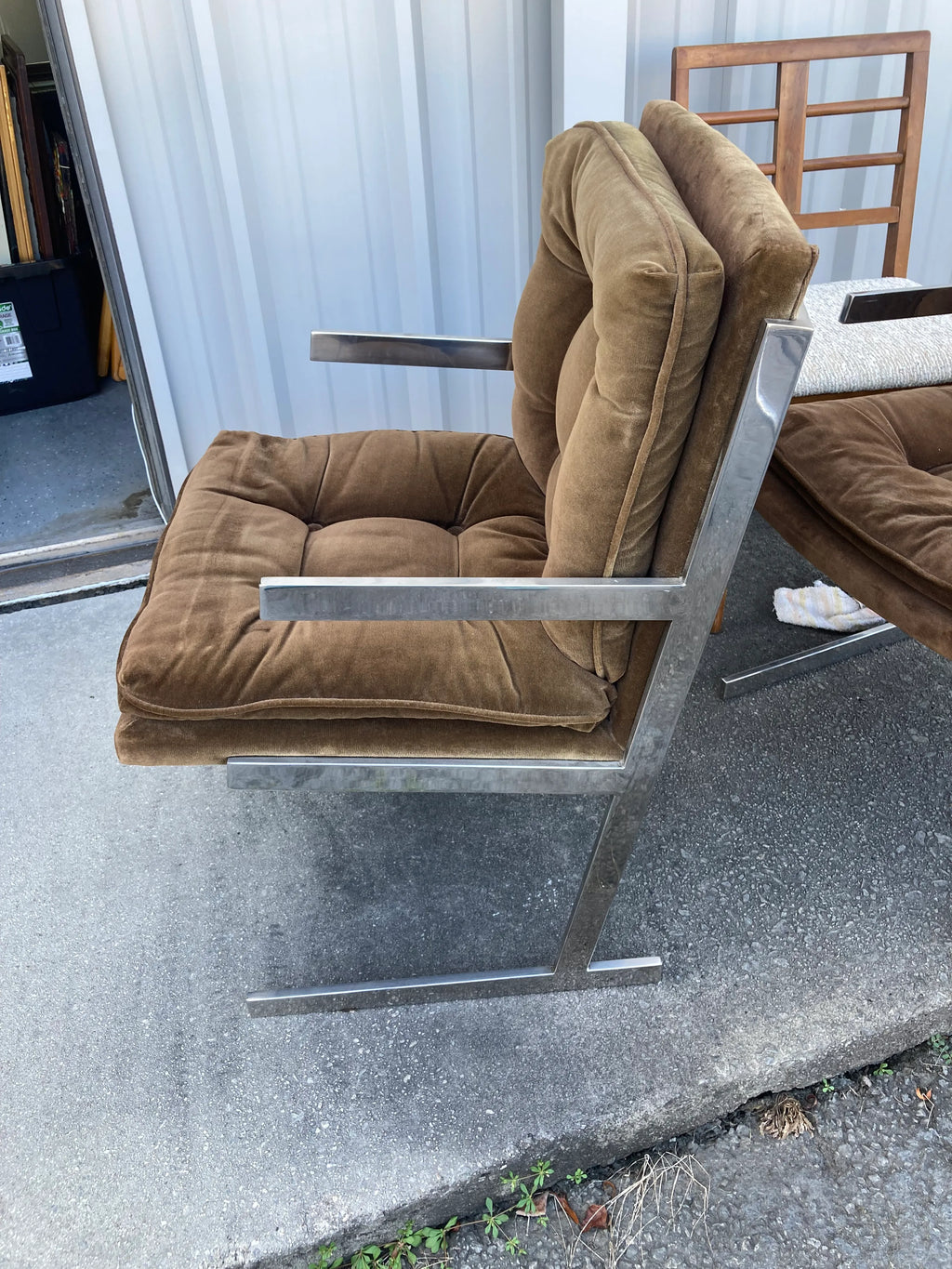 Mid-20th Century Milo Baughman Style Flat Bar Chrome Sled-Base Dining Chairs - Set of 6