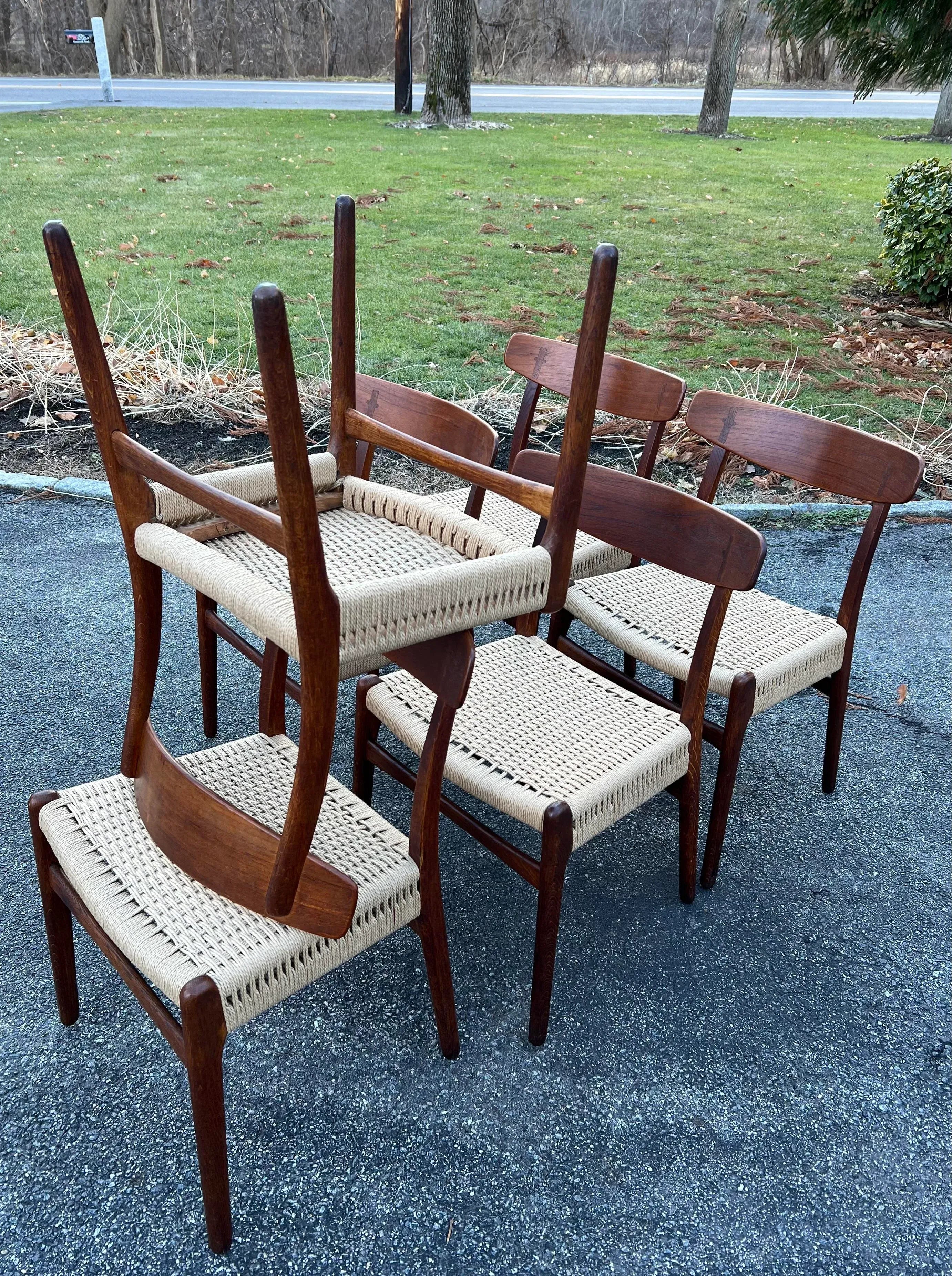 Mid-20th Century Model Ch-23 Teak and Oak Dining Chairs by Hans Wegner for Carl Hanson and Son, Denmark - Set of Six