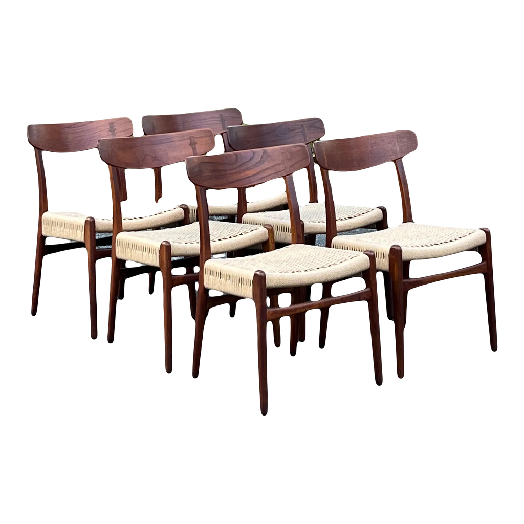 Mid-20th Century Model Ch-23 Teak and Oak Dining Chairs by Hans Wegner for Carl Hanson and Son, Denmark - Set of Six