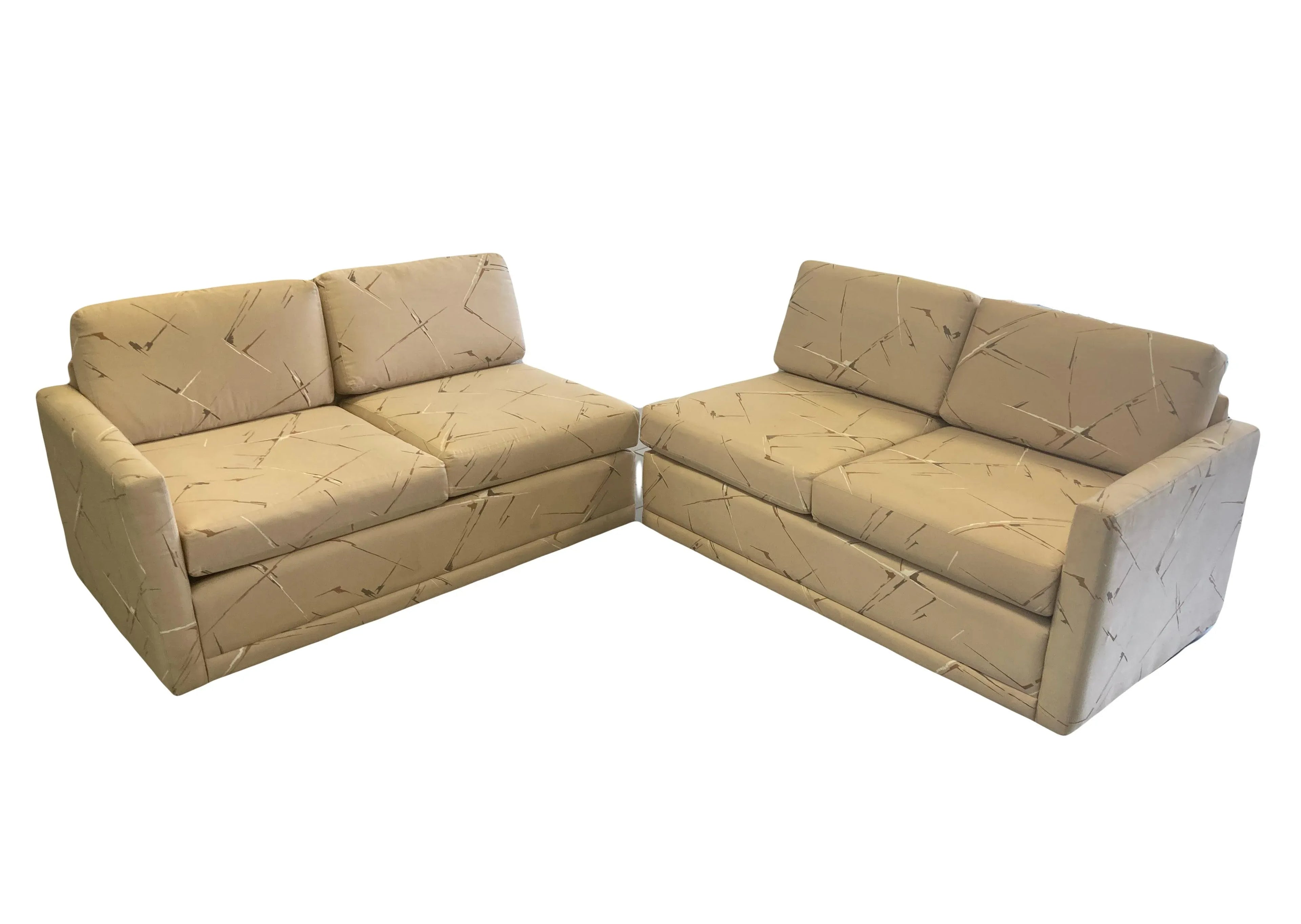 Mid-20th Century Modular Two-Piece Sectional Tuxedo Sofa in Original Silk Abstract Print Fabric for Bambergers of New Jersey - After Harvey Probber