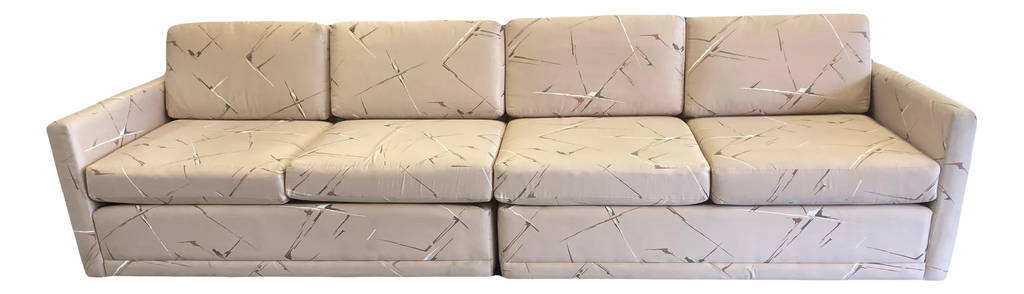 Mid-20th Century Modular Two-Piece Sectional Tuxedo Sofa in Original Silk Abstract Print Fabric for Bambergers of New Jersey - After Harvey Probber