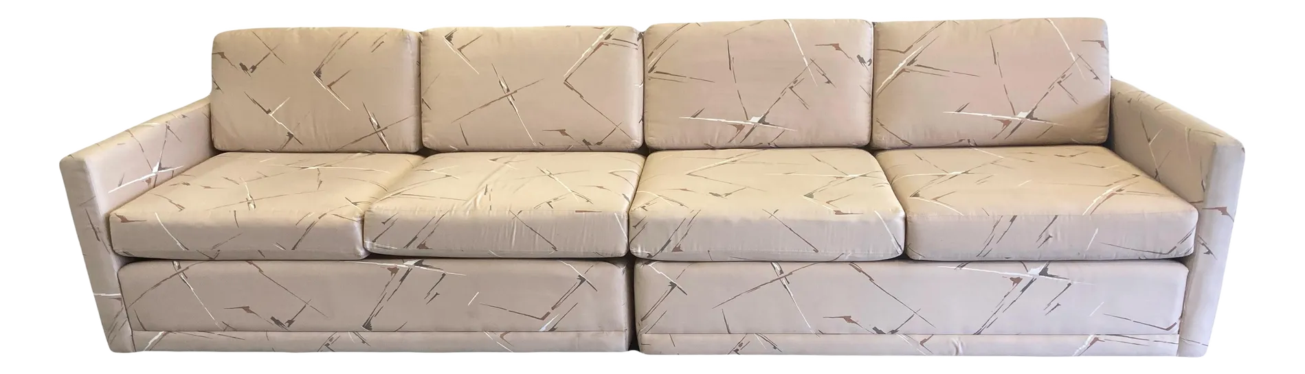 Mid-20th Century Modular Two-Piece Sectional Tuxedo Sofa in Original Silk Abstract Print Fabric for Bambergers of New Jersey - After Harvey Probber