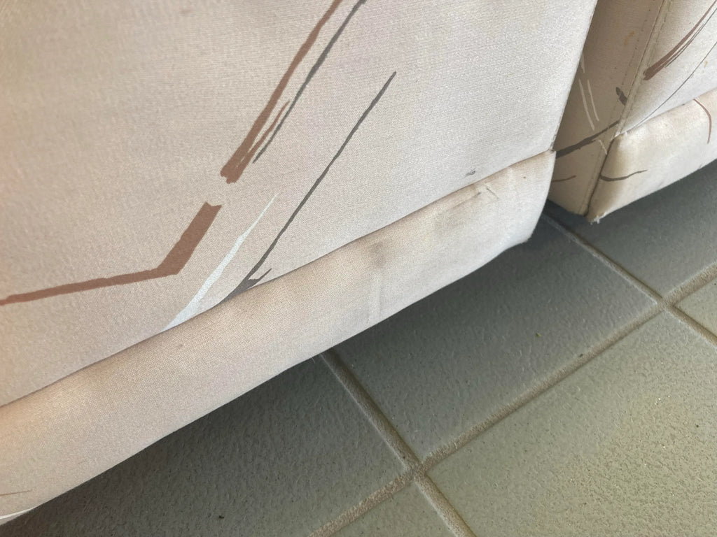 Mid-20th Century Modular Two-Piece Sectional Tuxedo Sofa in Original Silk Abstract Print Fabric for Bambergers of New Jersey - After Harvey Probber