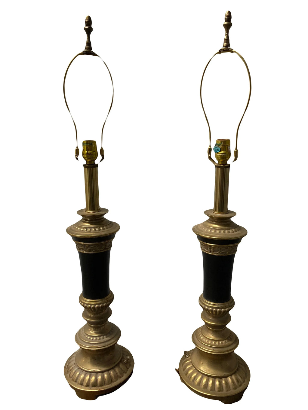 Mid-20th Century Neoclassical Brass and Black Lamps by Rembrandt - a Pair