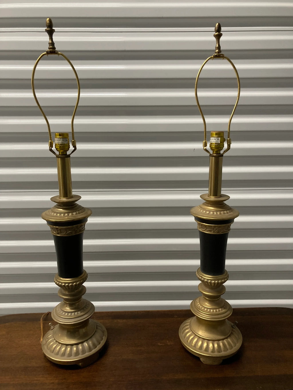 Mid-20th Century Neoclassical Brass and Black Lamps by Rembrandt - a Pair