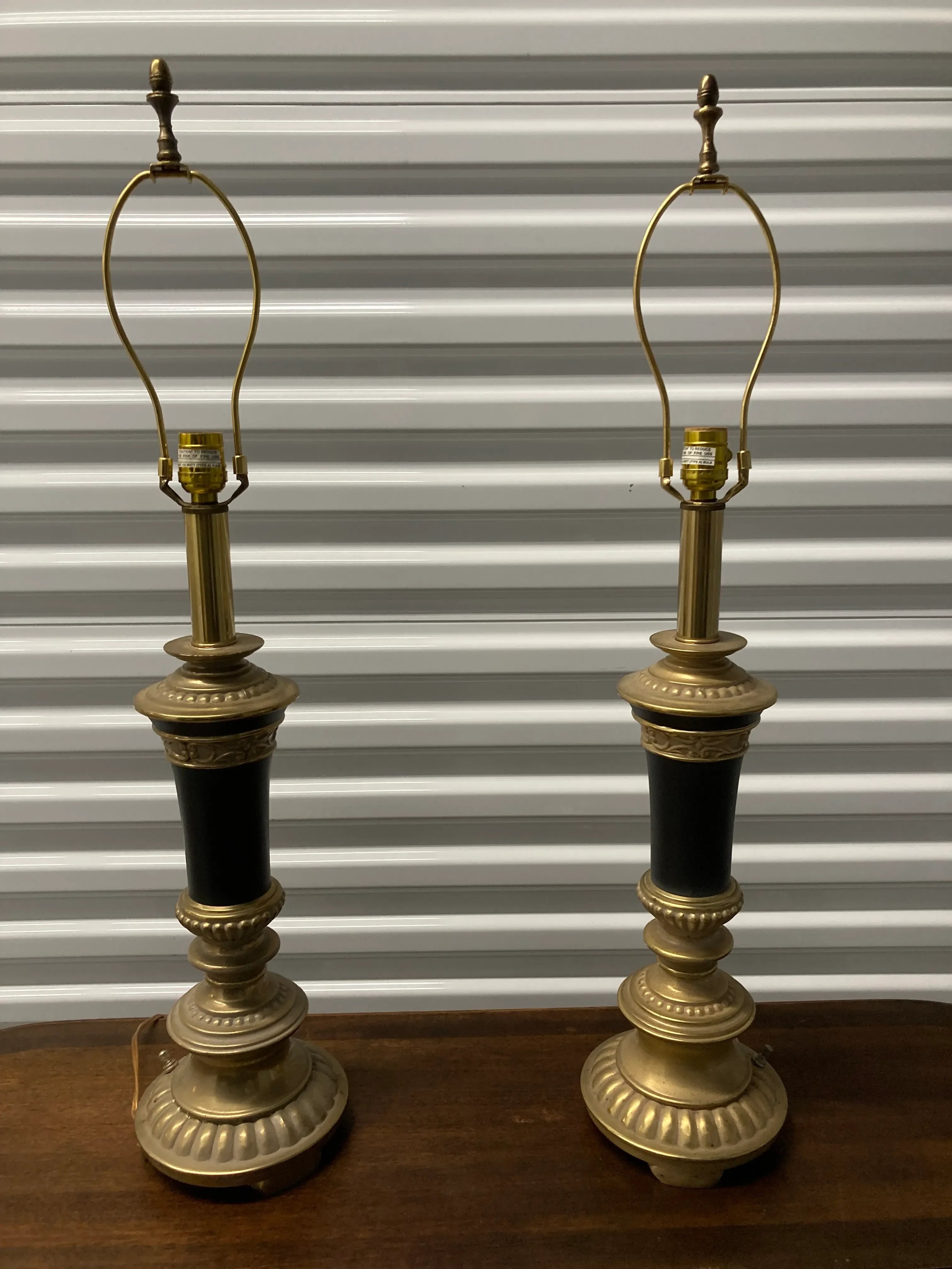 Mid-20th Century Neoclassical Brass and Black Lamps by Rembrandt - a Pair