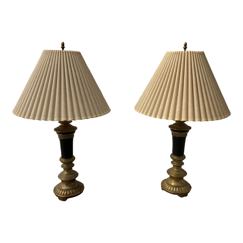 Mid-20th Century Neoclassical Brass and Black Lamps by Rembrandt - a Pair