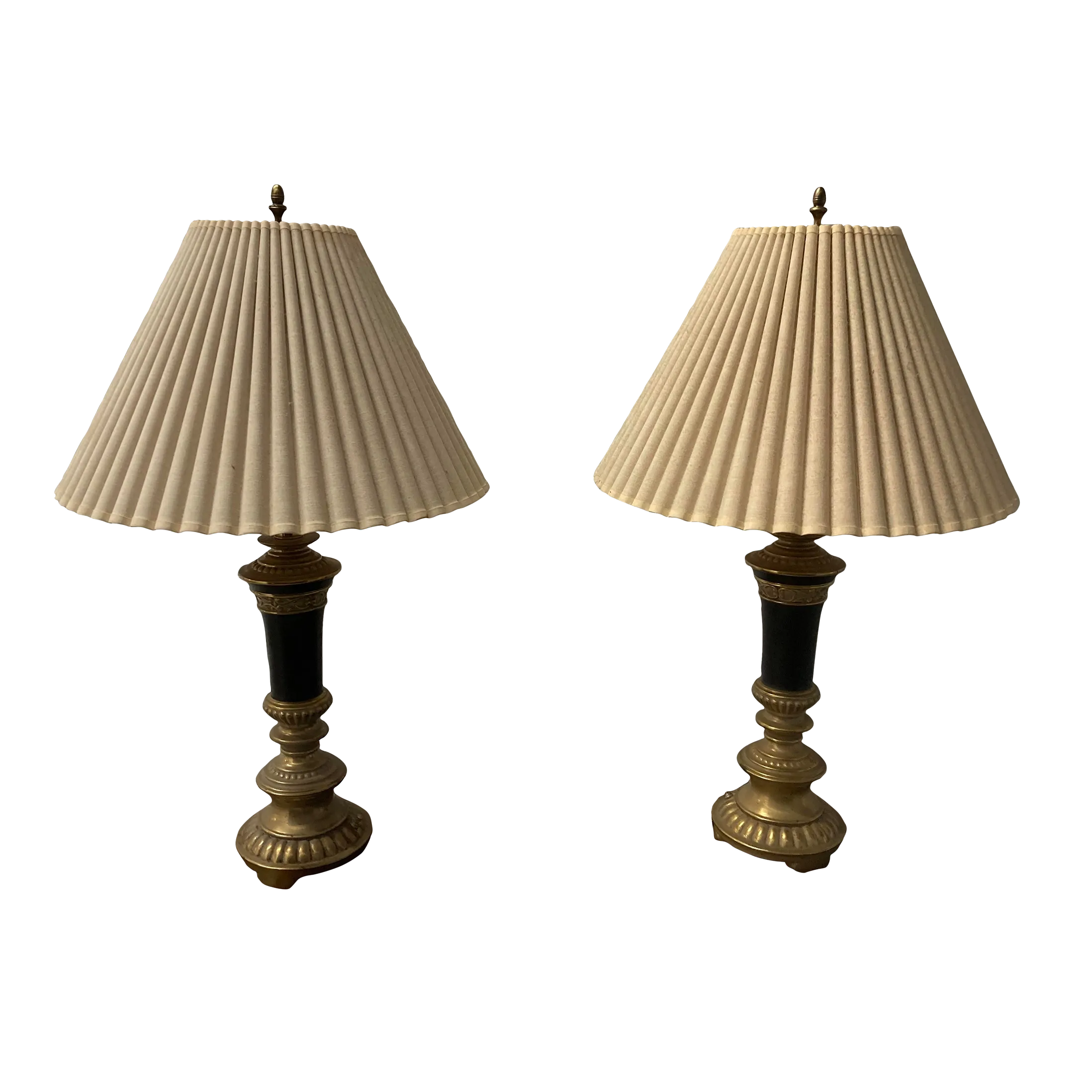 Mid-20th Century Neoclassical Brass and Black Lamps by Rembrandt - a Pair