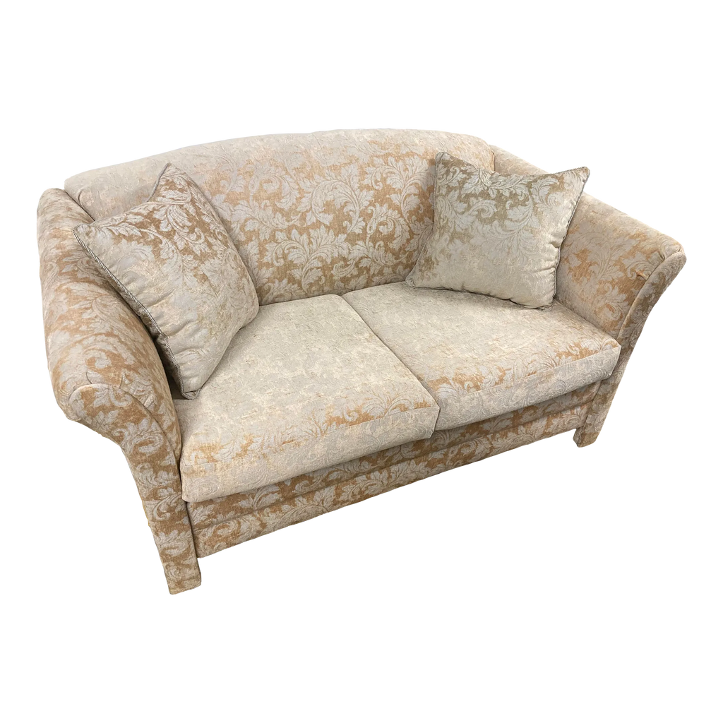 Mid-20th Century Parsons Style Loveseat in Gold Brocade Fabric