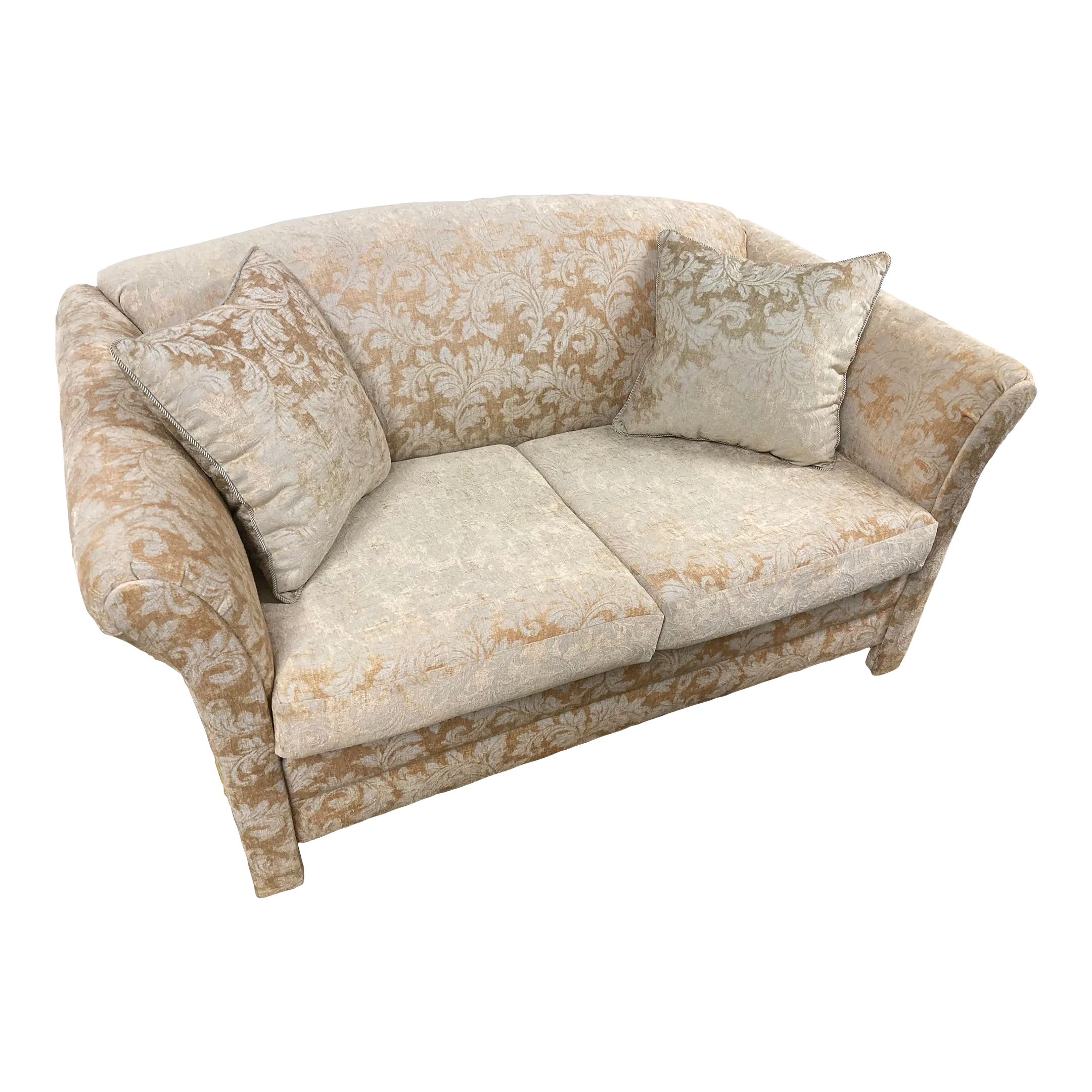 Mid-20th Century Parsons Style Loveseat in Gold Brocade Fabric