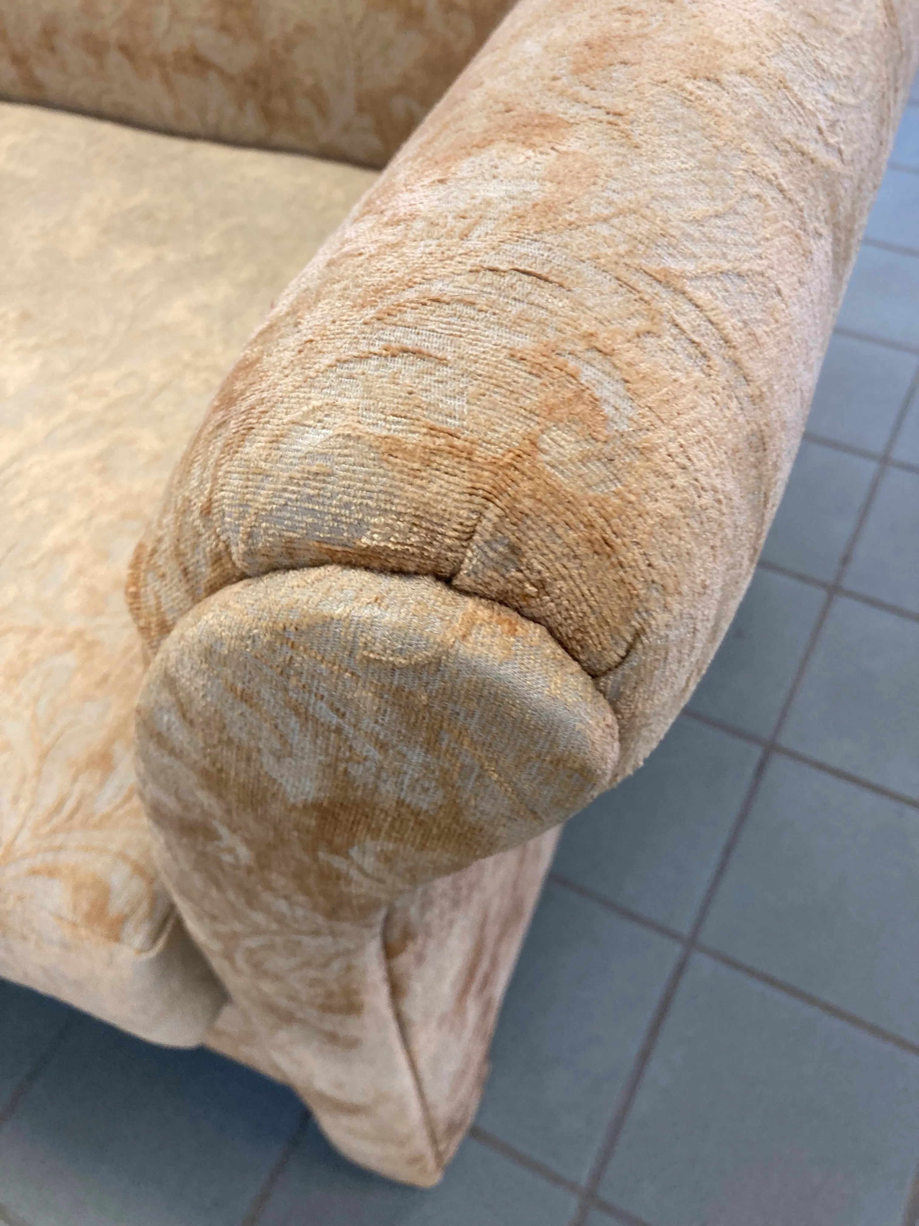 Mid-20th Century Parsons Style Loveseat in Gold Brocade Fabric