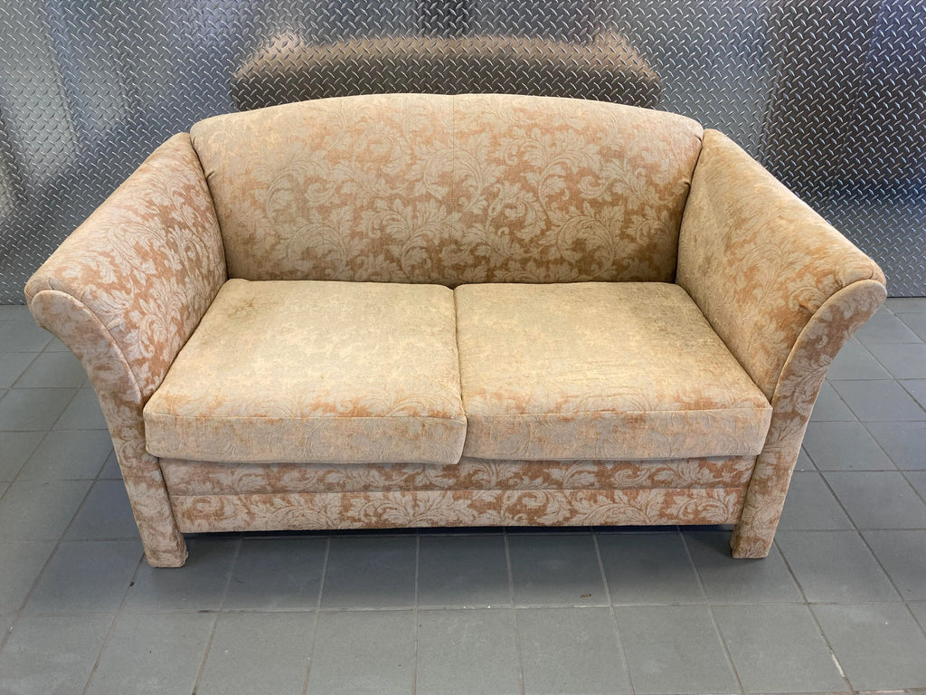 Mid-20th Century Parsons Style Loveseat in Gold Brocade Fabric