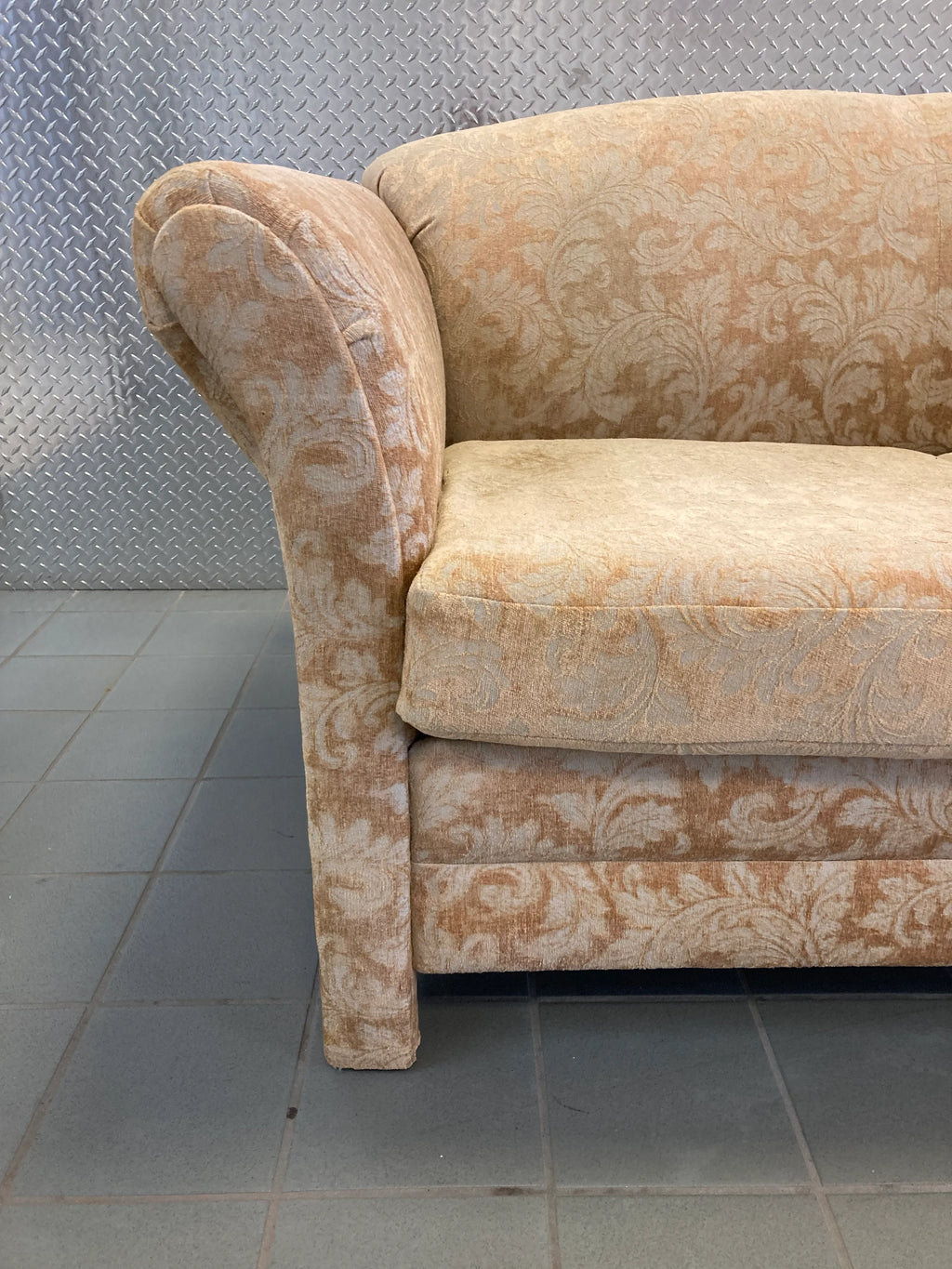 Mid-20th Century Parsons Style Loveseat in Gold Brocade Fabric