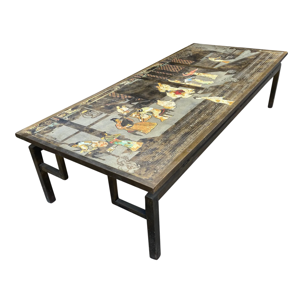 Mid 20th Century Philip and Kelvin LaVerne Chin Ying Bronze Coffee Table With Reverse Ordered and Misspelled Signature