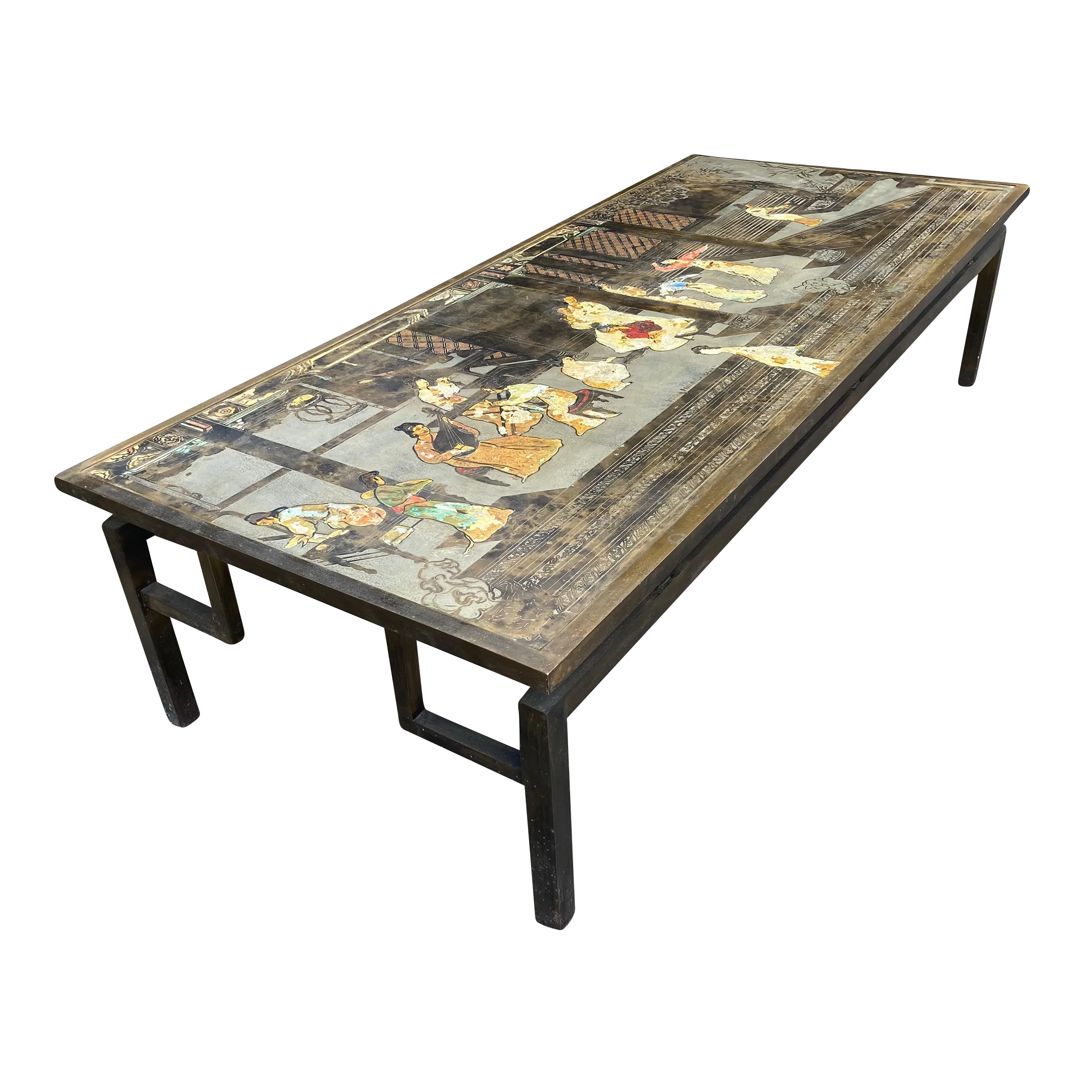 Mid 20th Century Philip and Kelvin LaVerne Chin Ying Bronze Coffee Table With Reverse Ordered and Misspelled Signature