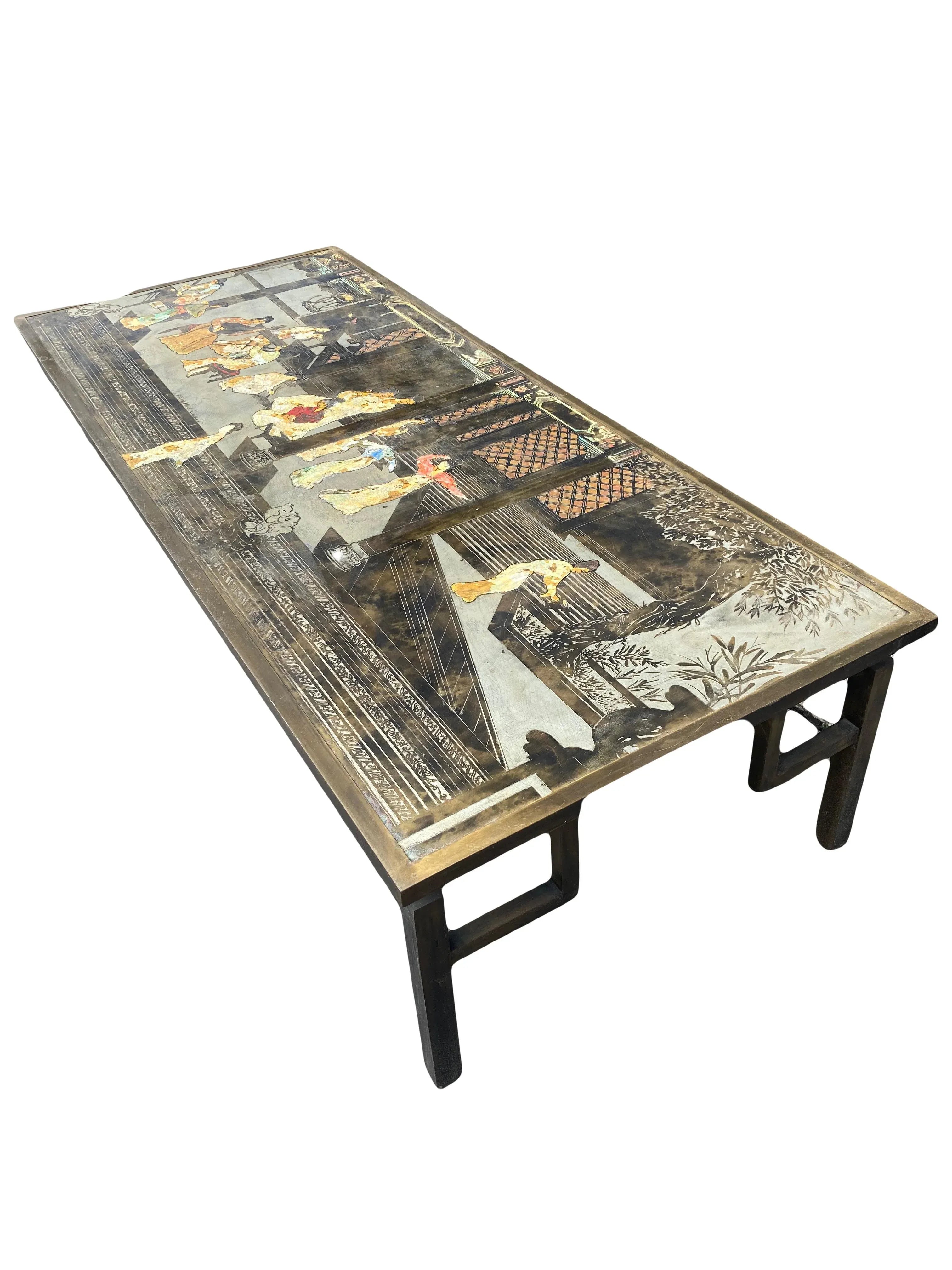 Mid 20th Century Philip and Kelvin LaVerne Chin Ying Bronze Coffee Table With Reverse Ordered and Misspelled Signature