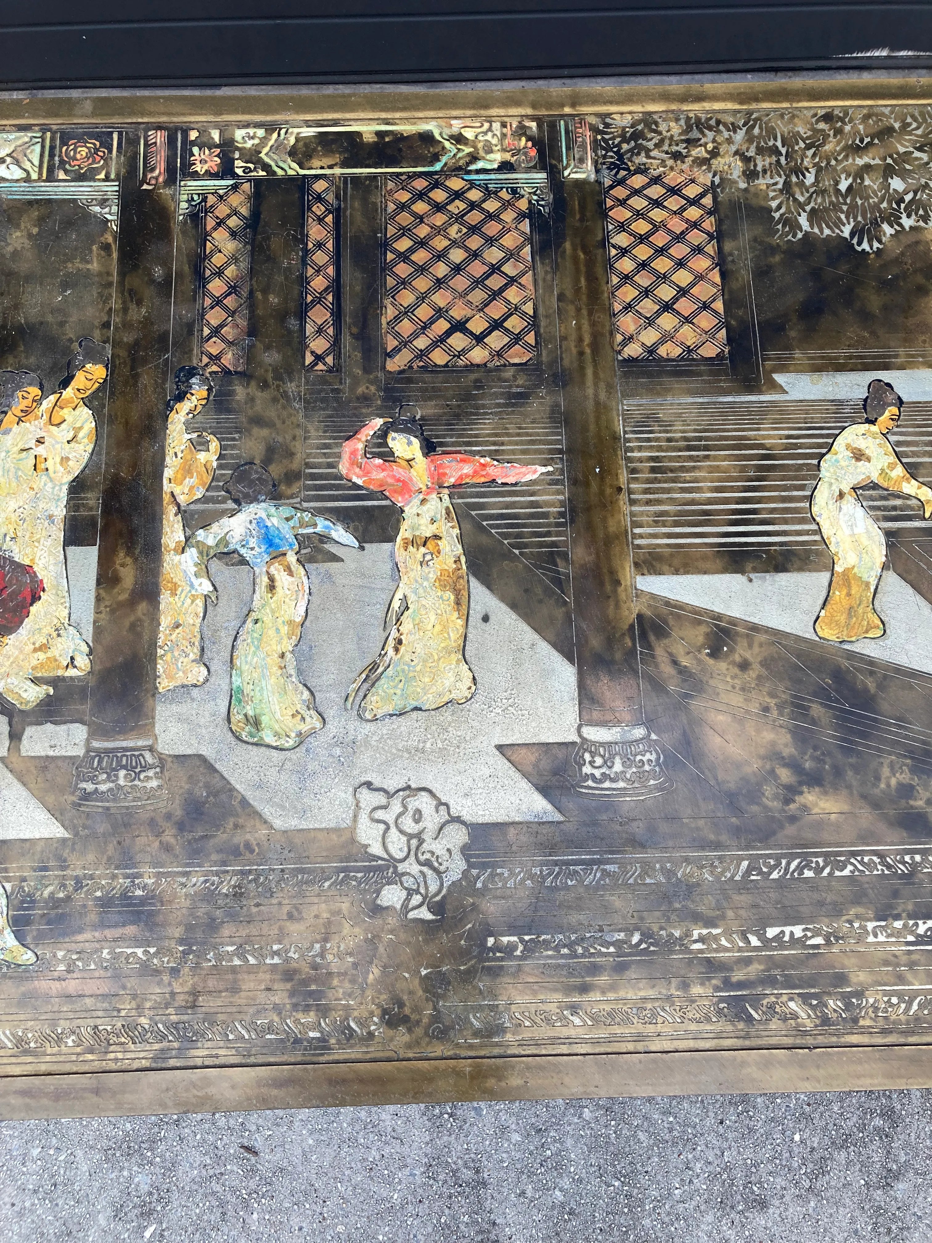 Mid 20th Century Philip and Kelvin LaVerne Chin Ying Bronze Coffee Table With Reverse Ordered and Misspelled Signature