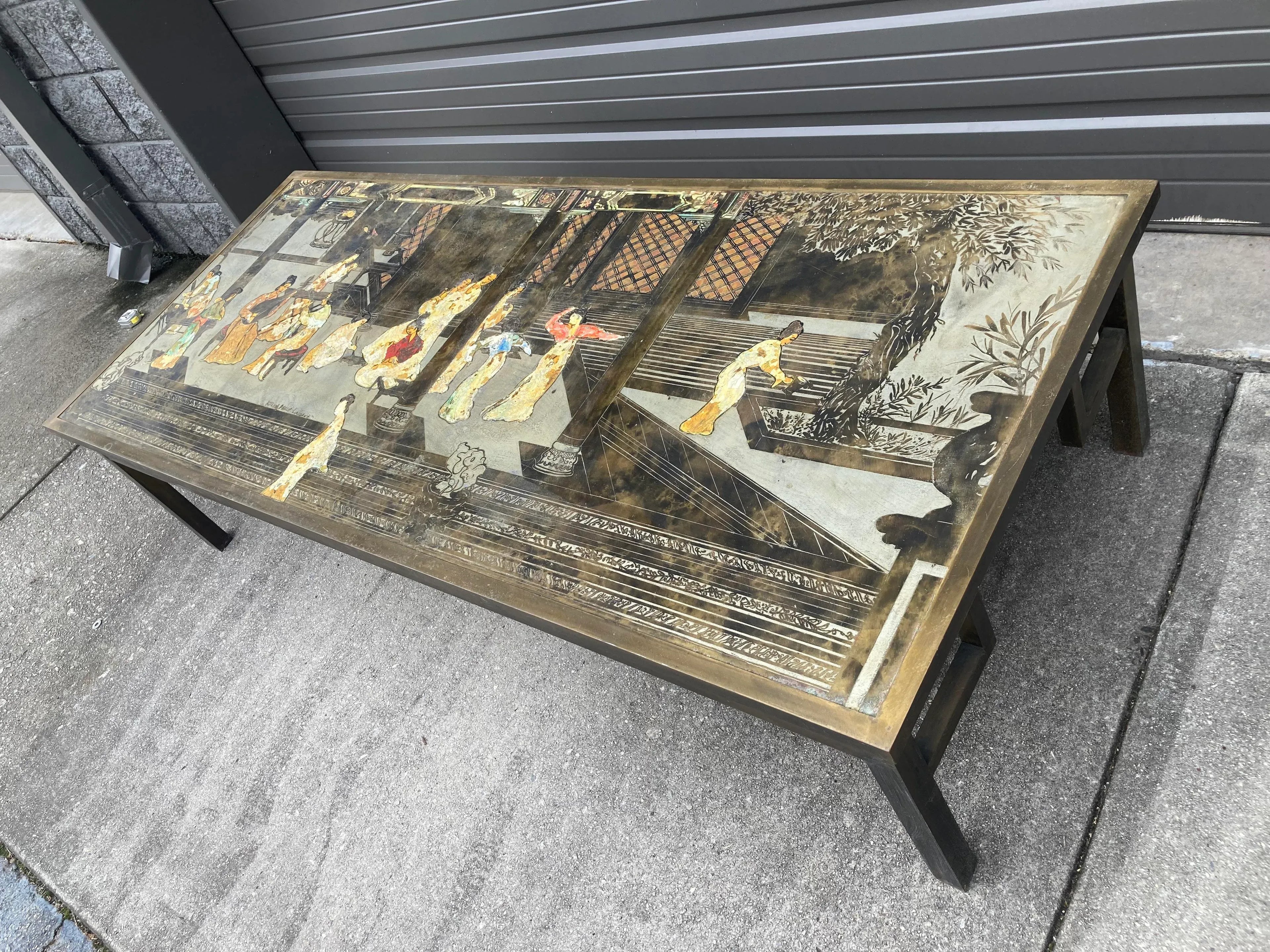 Mid 20th Century Philip and Kelvin LaVerne Chin Ying Bronze Coffee Table With Reverse Ordered and Misspelled Signature