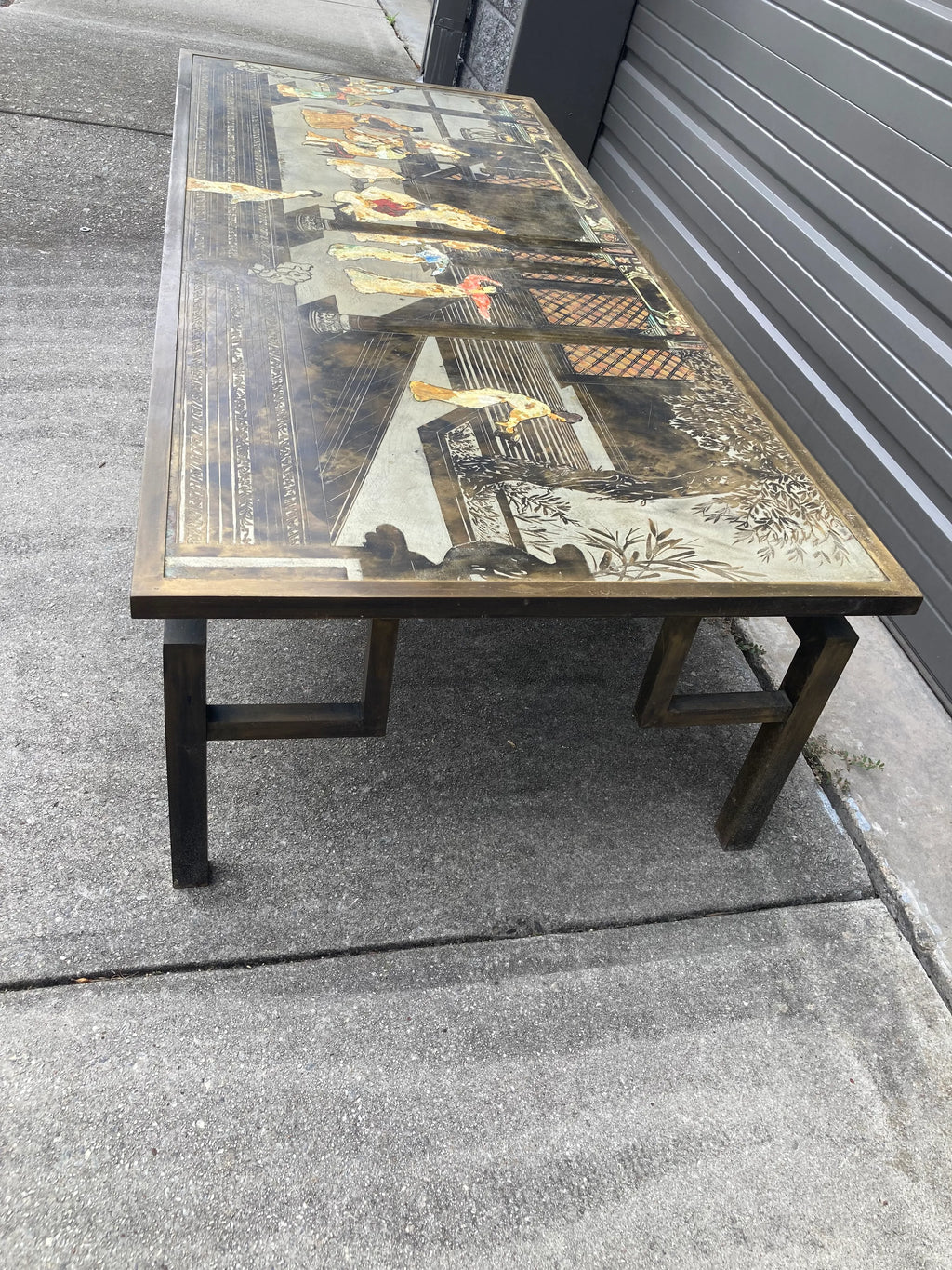 Mid 20th Century Philip and Kelvin LaVerne Chin Ying Bronze Coffee Table With Reverse Ordered and Misspelled Signature