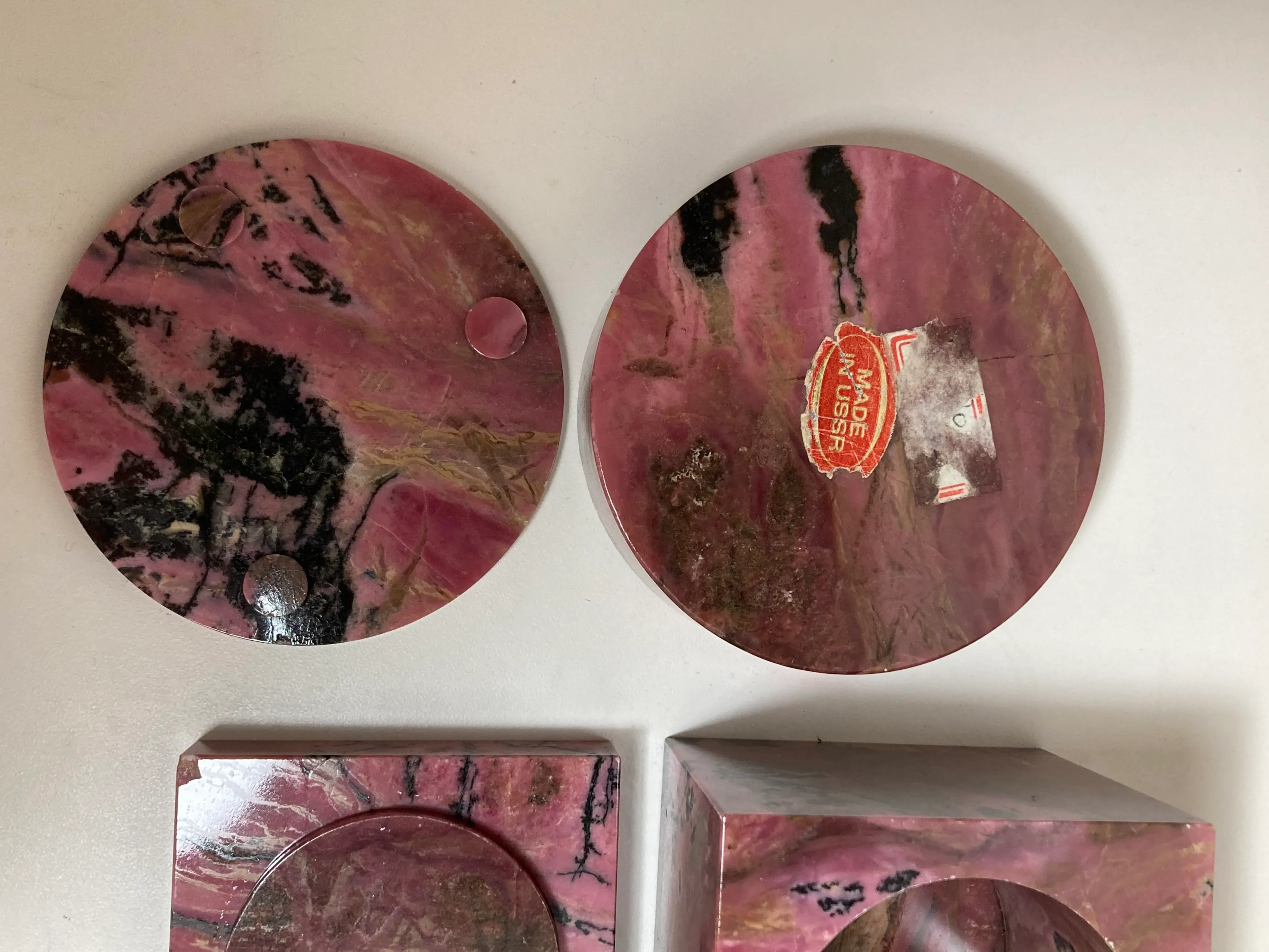 Mid-20th Century Pink Rhodonite Trinket or Jewelry Boxes - a Pair