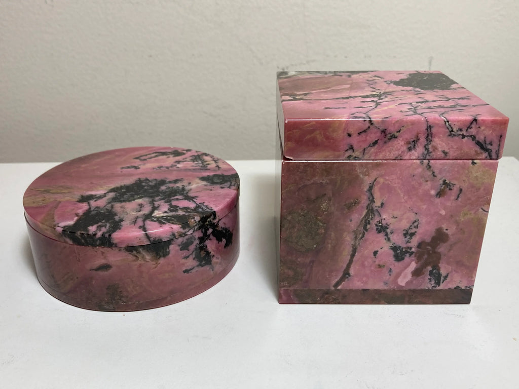 Mid-20th Century Pink Rhodonite Trinket or Jewelry Boxes - a Pair