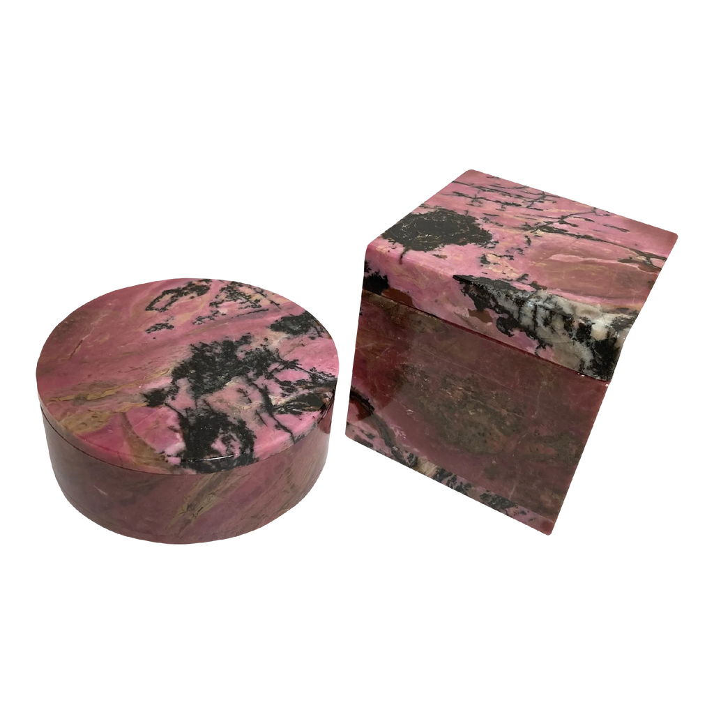 Mid-20th Century Pink Rhodonite Trinket or Jewelry Boxes - a Pair