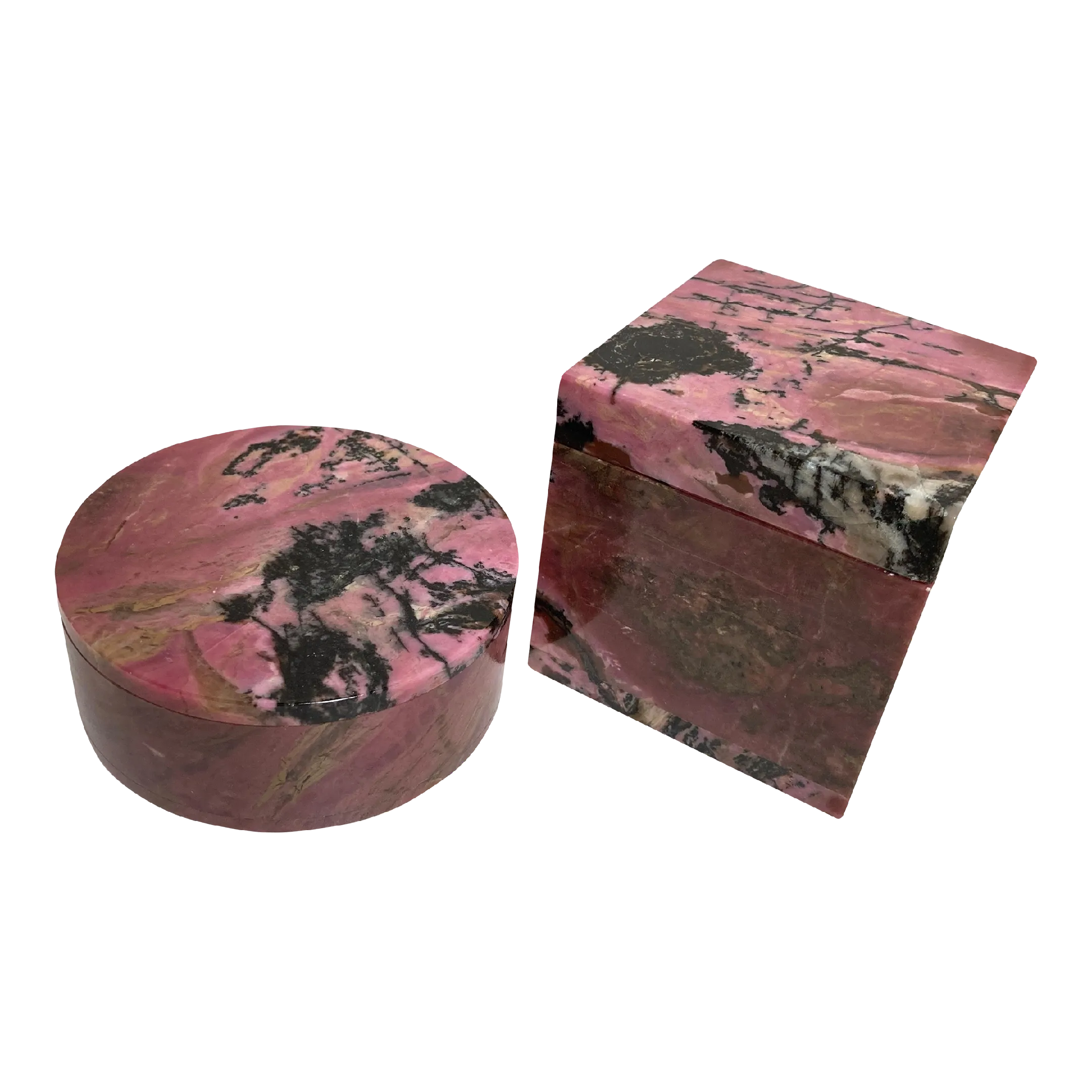 Mid-20th Century Pink Rhodonite Trinket or Jewelry Boxes - a Pair
