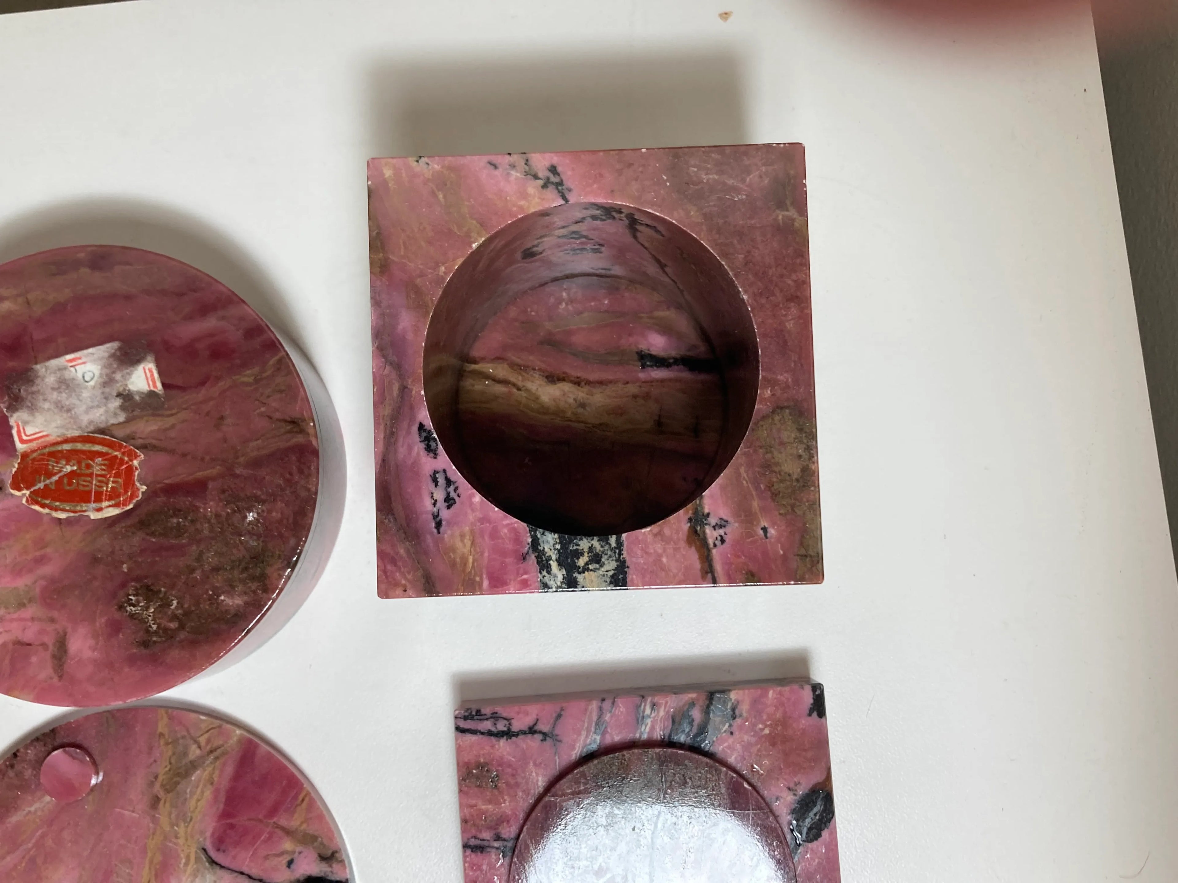 Mid-20th Century Pink Rhodonite Trinket or Jewelry Boxes - a Pair