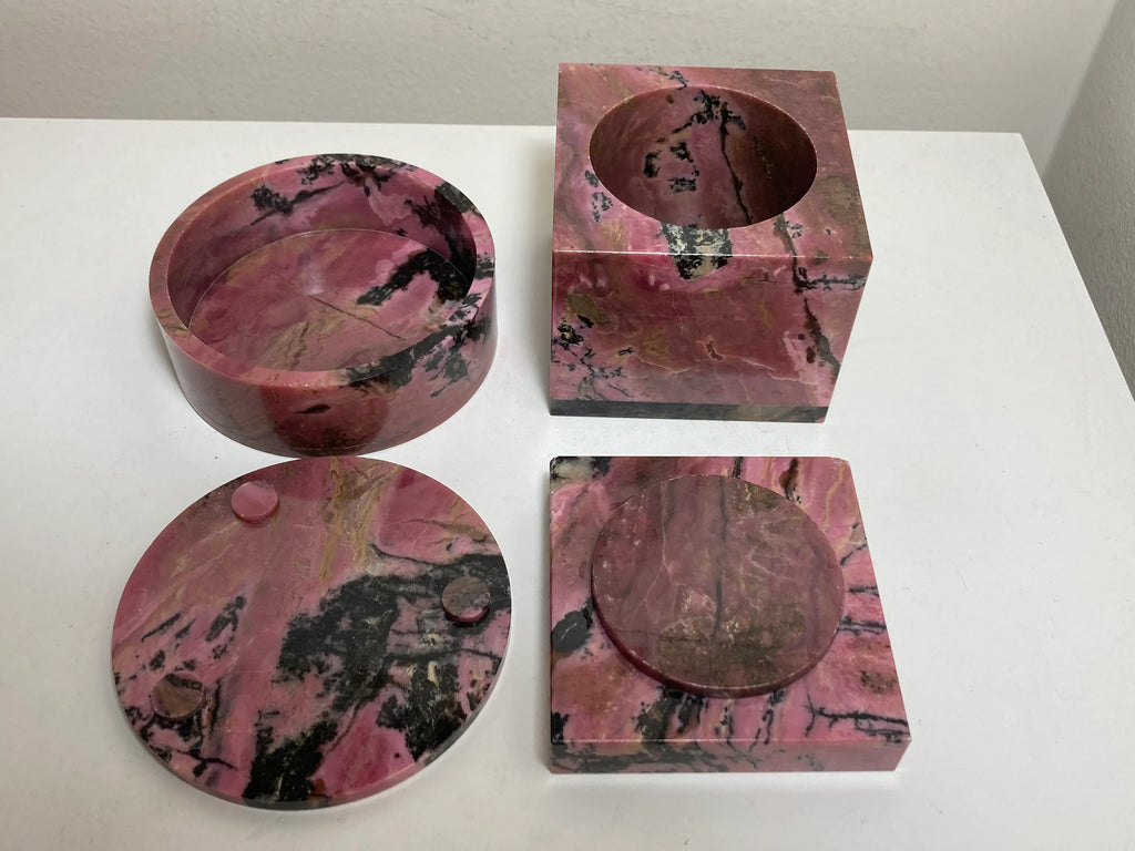 Mid-20th Century Pink Rhodonite Trinket or Jewelry Boxes - a Pair