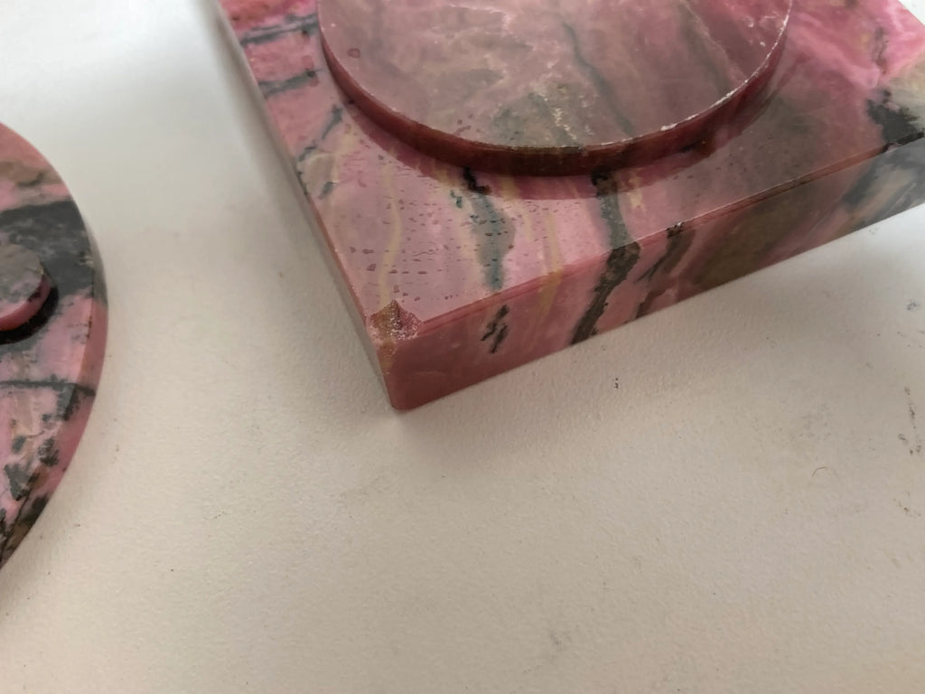 Mid-20th Century Pink Rhodonite Trinket or Jewelry Boxes - a Pair