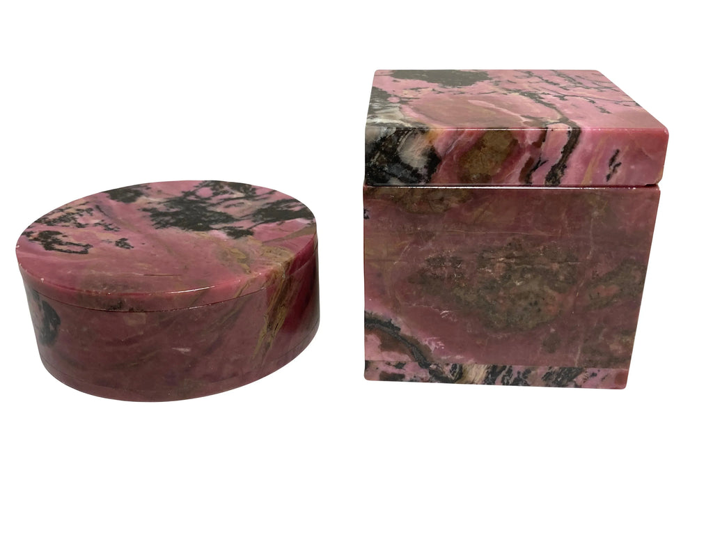 Mid-20th Century Pink Rhodonite Trinket or Jewelry Boxes - a Pair