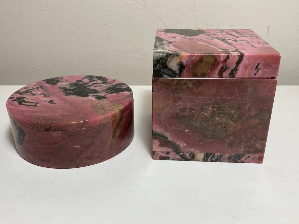 Mid-20th Century Pink Rhodonite Trinket or Jewelry Boxes - a Pair