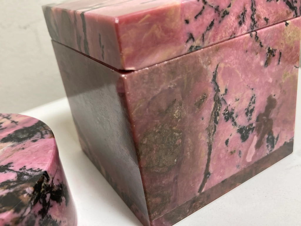 Mid-20th Century Pink Rhodonite Trinket or Jewelry Boxes - a Pair
