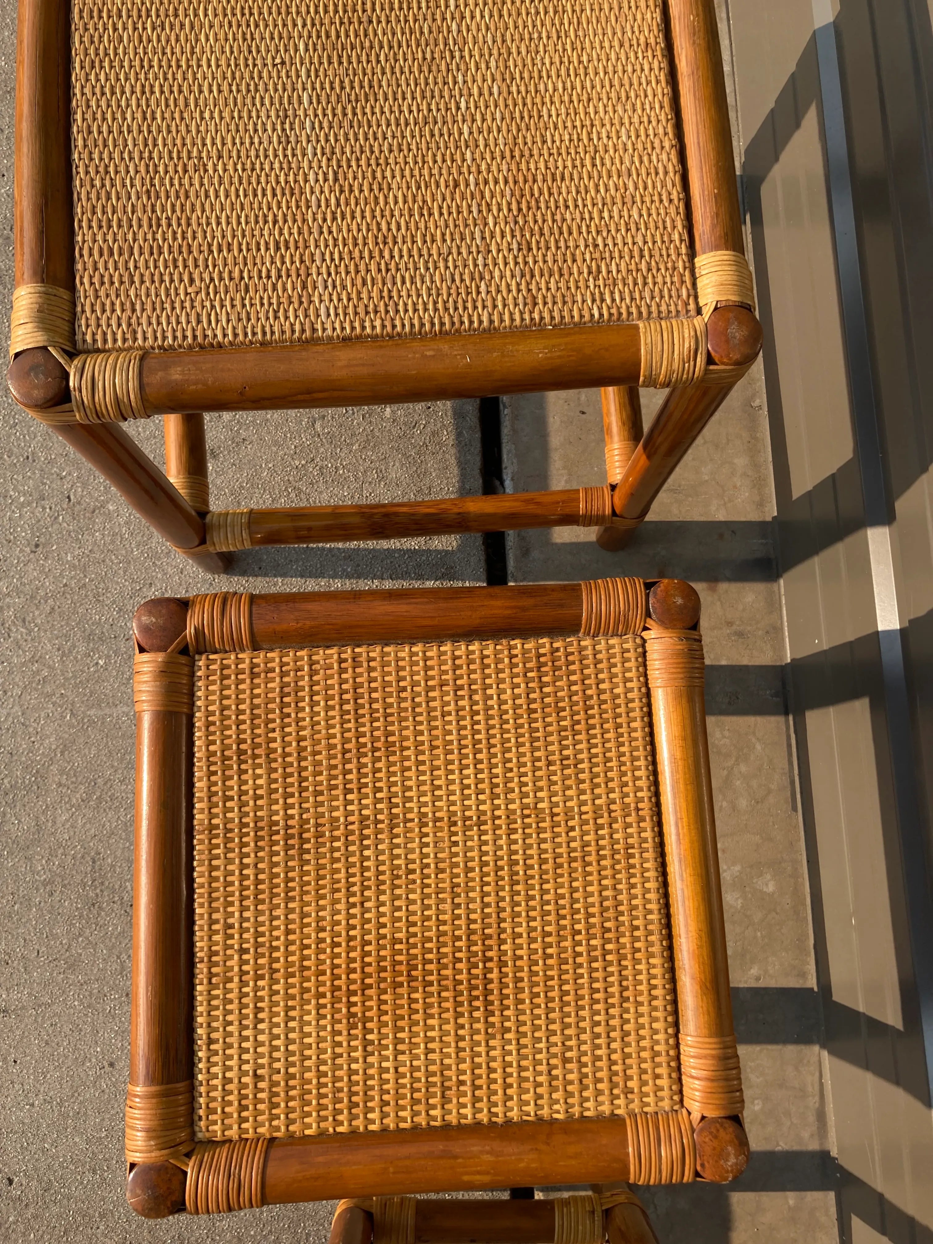 Mid-20th Century Rattan and Bamboo Nesting Tables - Set of 3