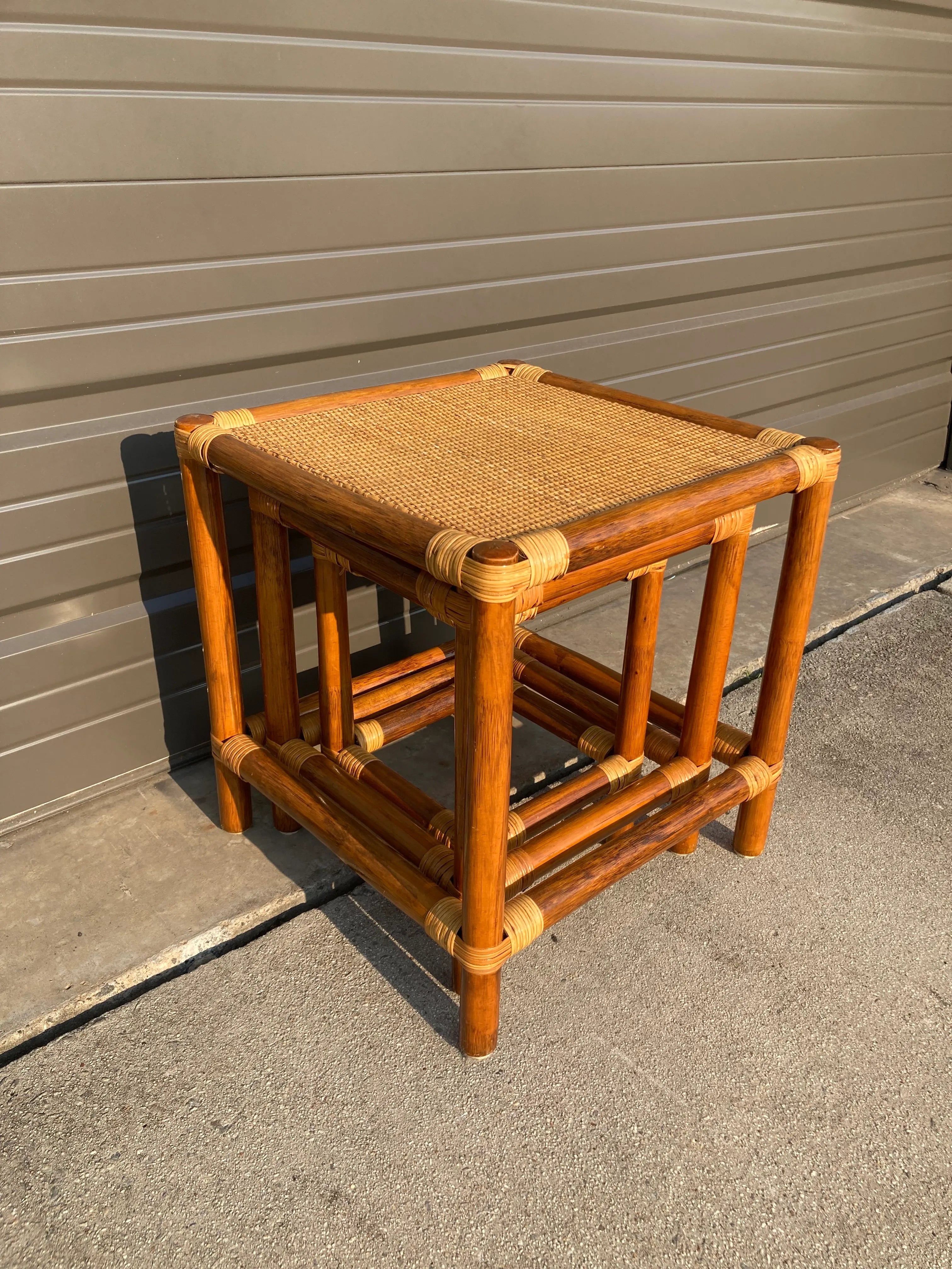 Mid-20th Century Rattan and Bamboo Nesting Tables - Set of 3