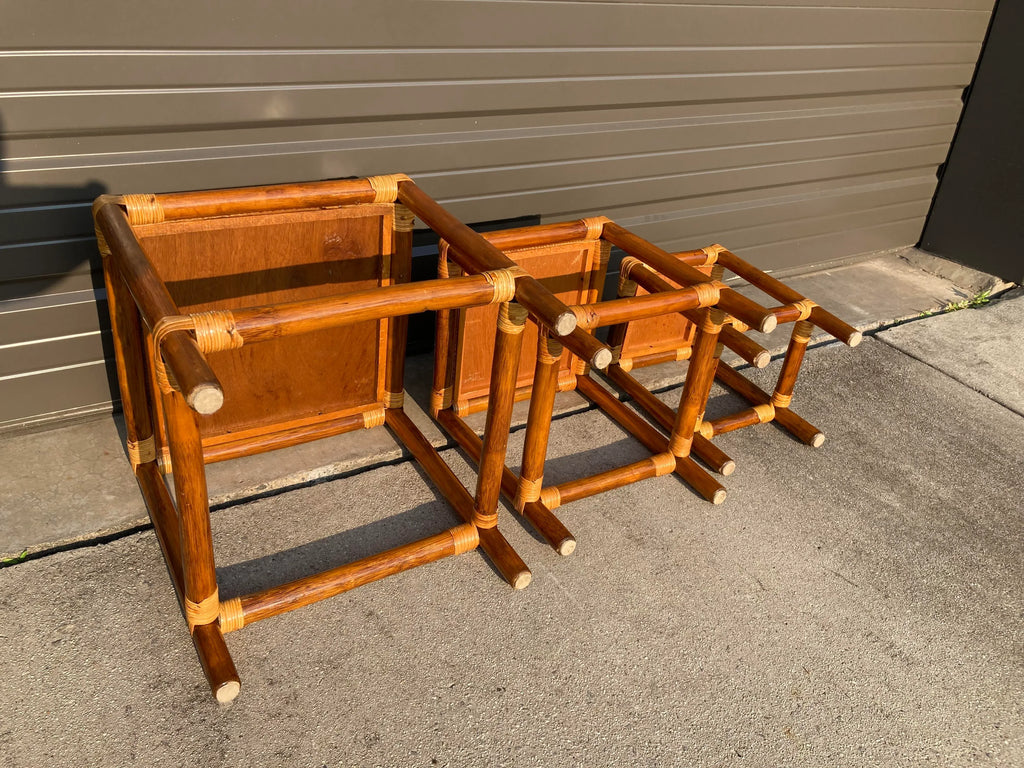 Mid-20th Century Rattan and Bamboo Nesting Tables - Set of 3