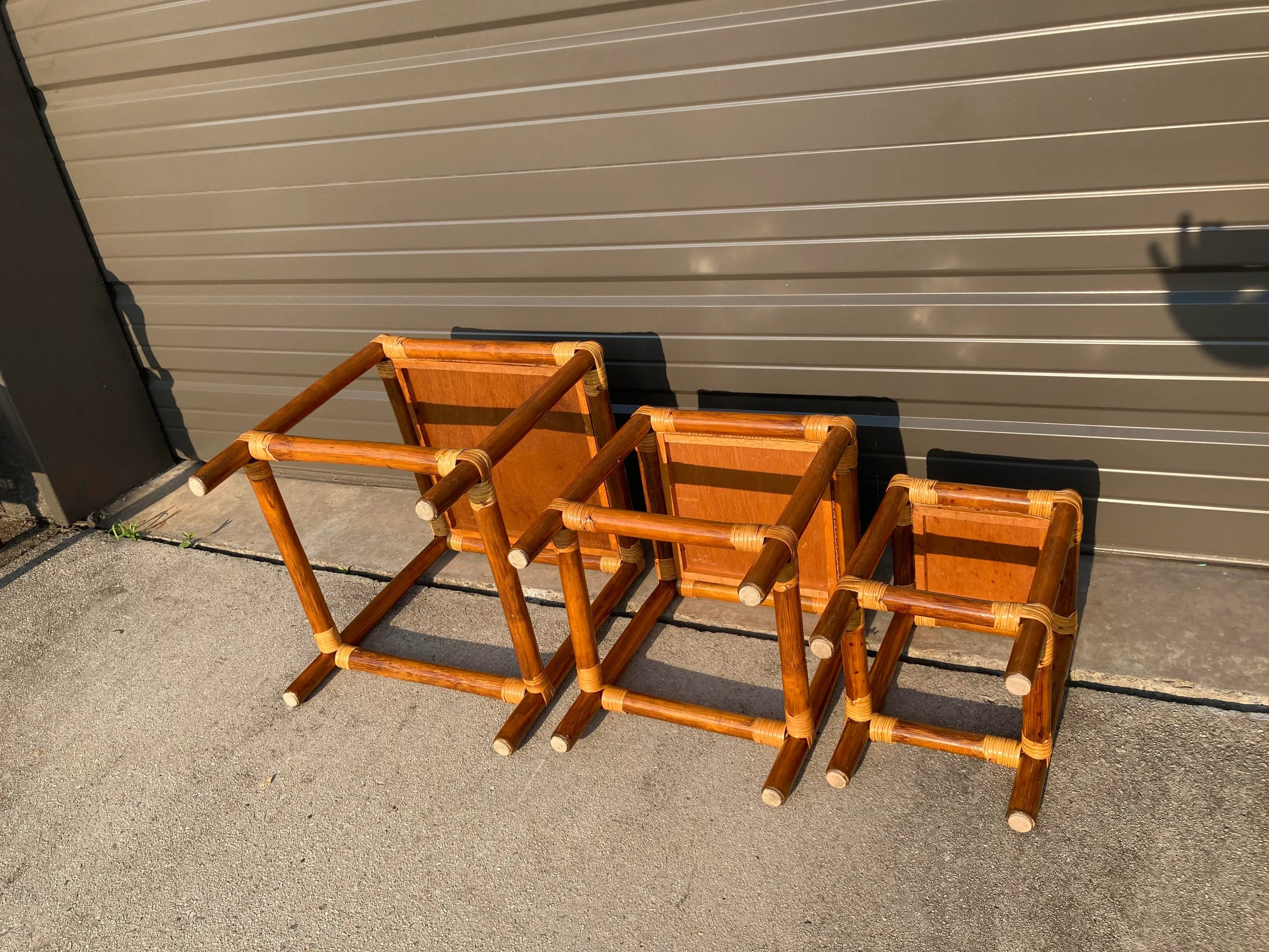 Mid-20th Century Rattan and Bamboo Nesting Tables - Set of 3