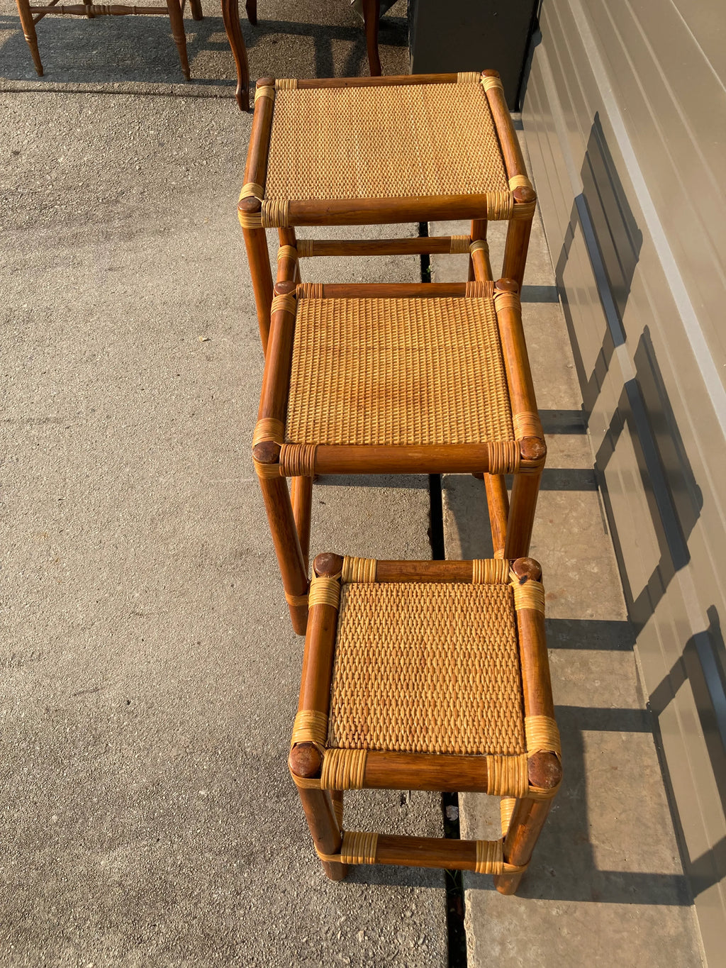 Mid-20th Century Rattan and Bamboo Nesting Tables - Set of 3
