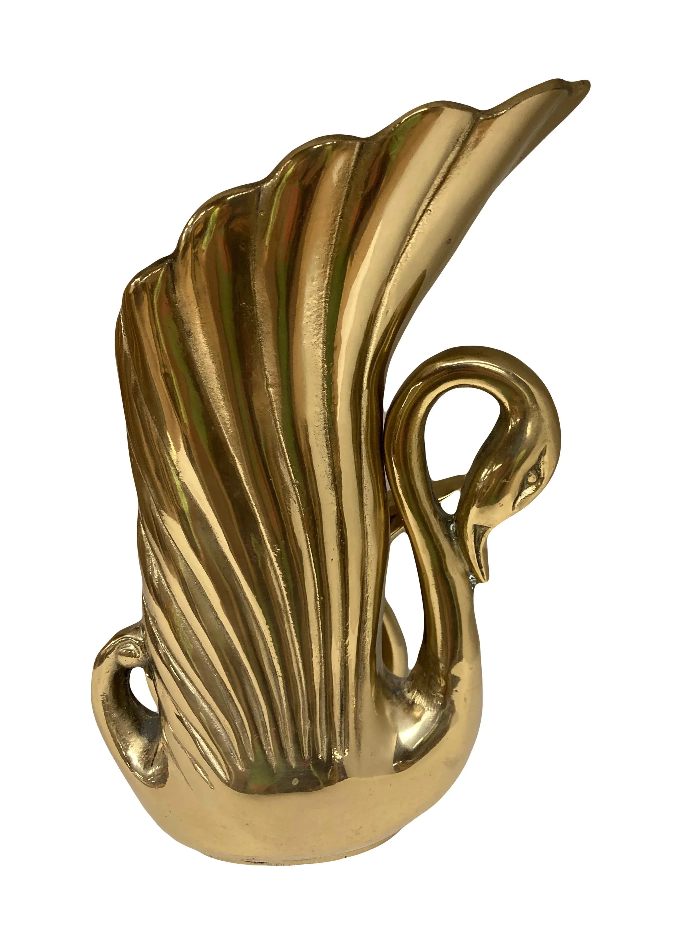 Mid-20th Century Solid Brass Swan Mother and Child Vase by Frederick Cooper