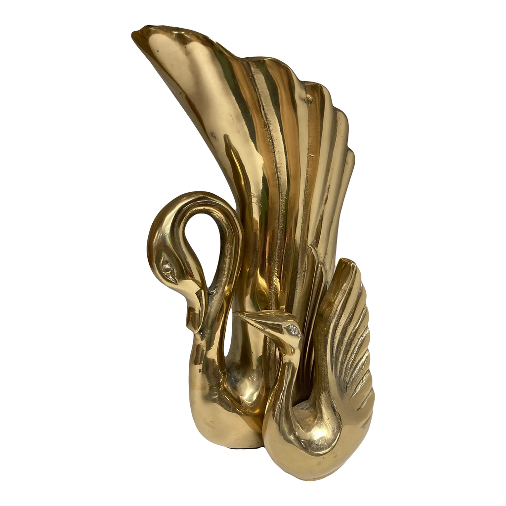Mid-20th Century Solid Brass Swan Mother and Child Vase by Frederick Cooper