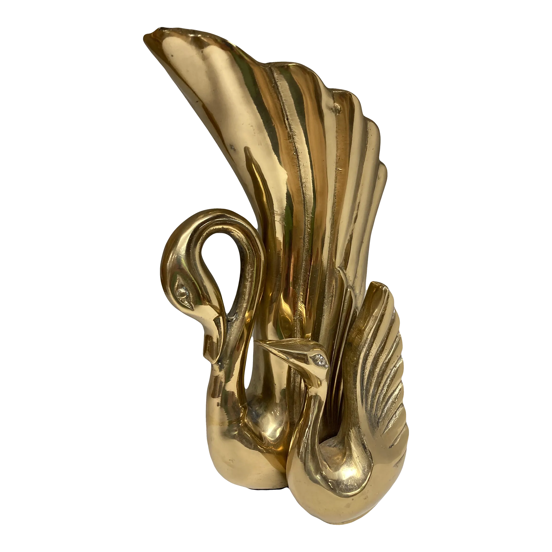 Mid-20th Century Solid Brass Swan Mother and Child Vase by Frederick Cooper