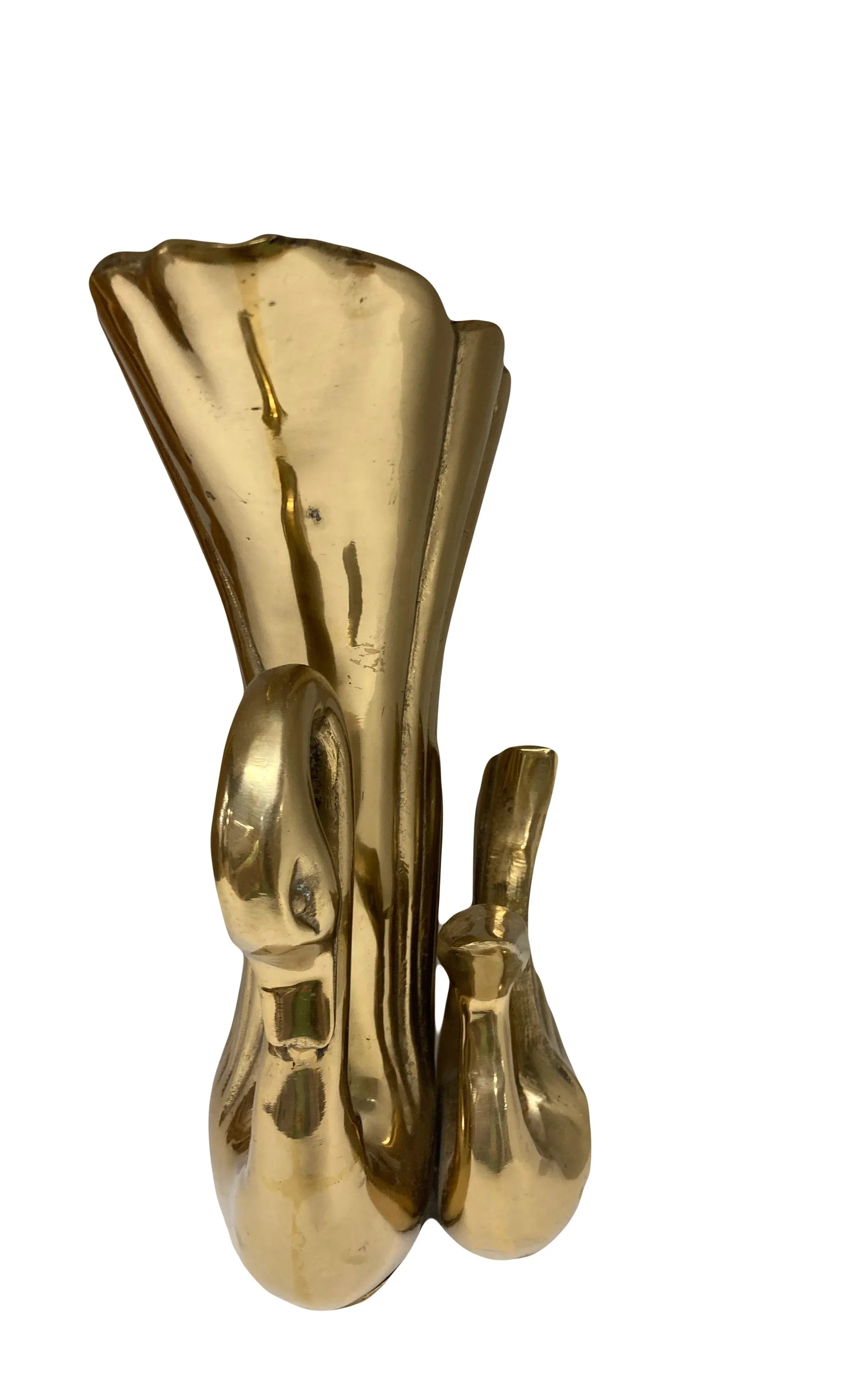 Mid-20th Century Solid Brass Swan Mother and Child Vase by Frederick Cooper