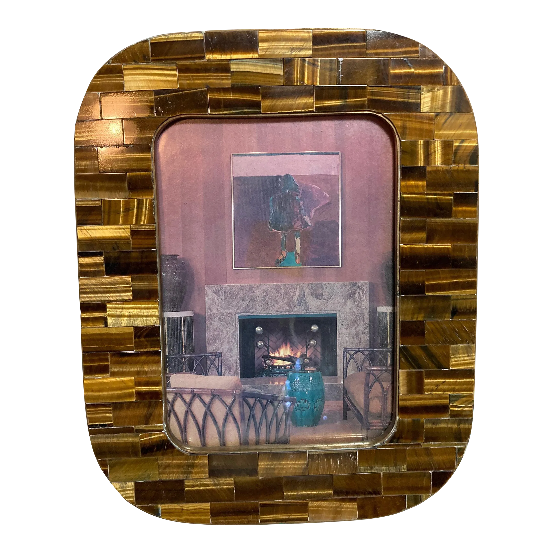 Mid-20th Century Tessellated Tiger’s Eye Picture Frame Attributed to Maitland-Smith