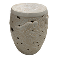 Mid-20th Century White Ceramic Garden Stool in Dragon Motif