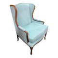 Mid-20th Century Wingback Ear Chair in Aqua Velvet