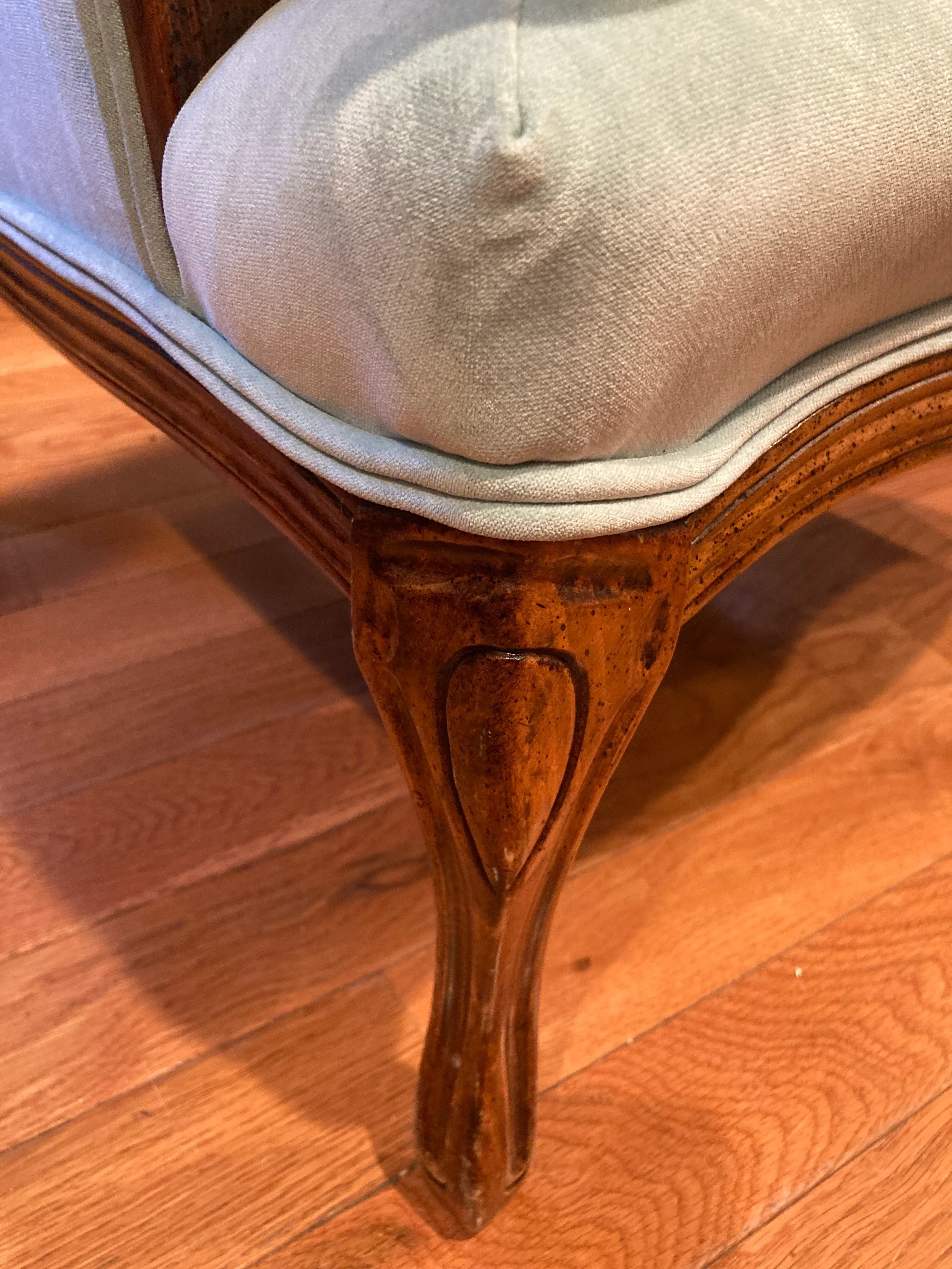 Mid-20th Century Wingback Ear Chair in Aqua Velvet