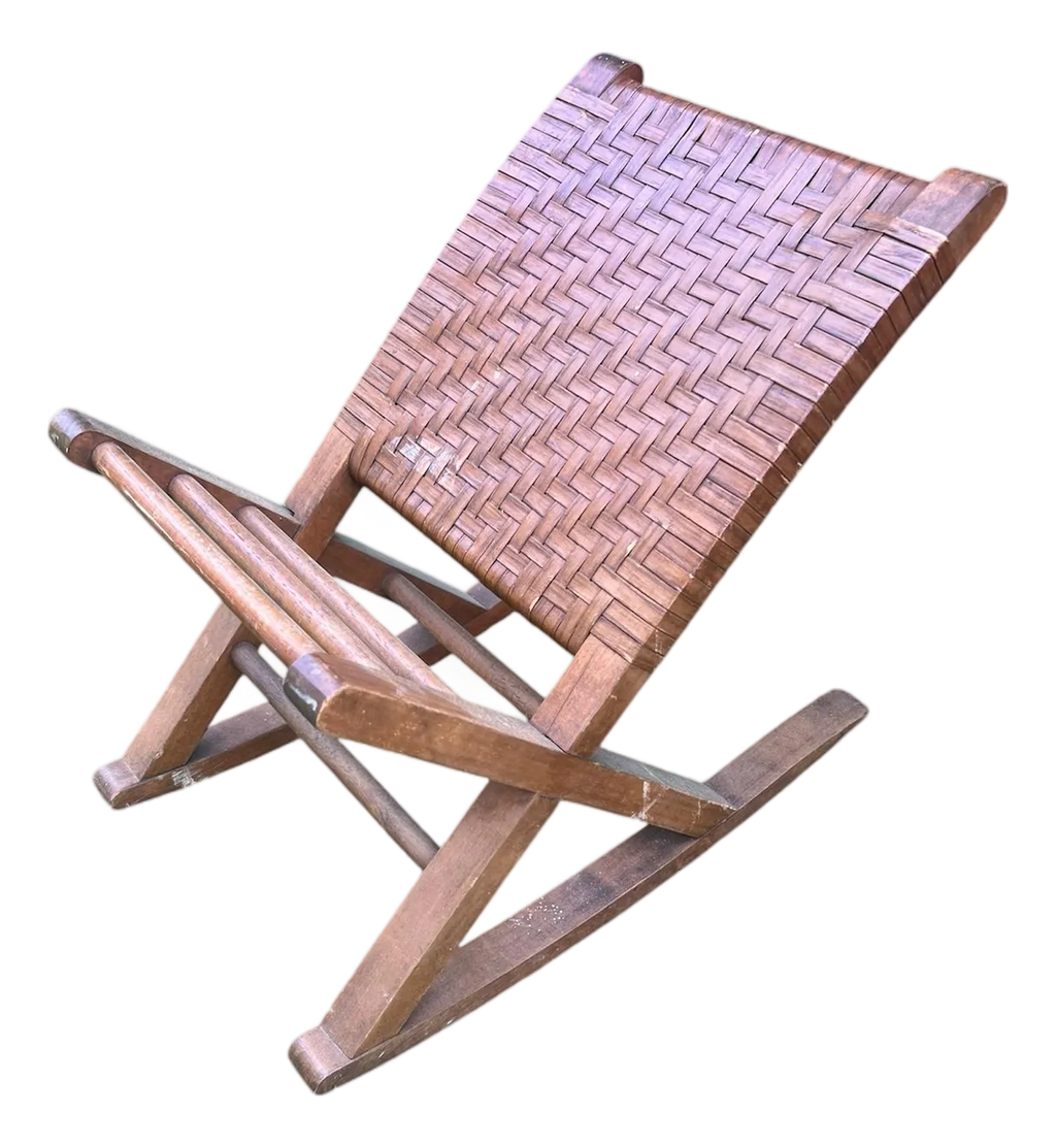 Mid-20th Century Woven Split Reed Gout Rocker or Footrest