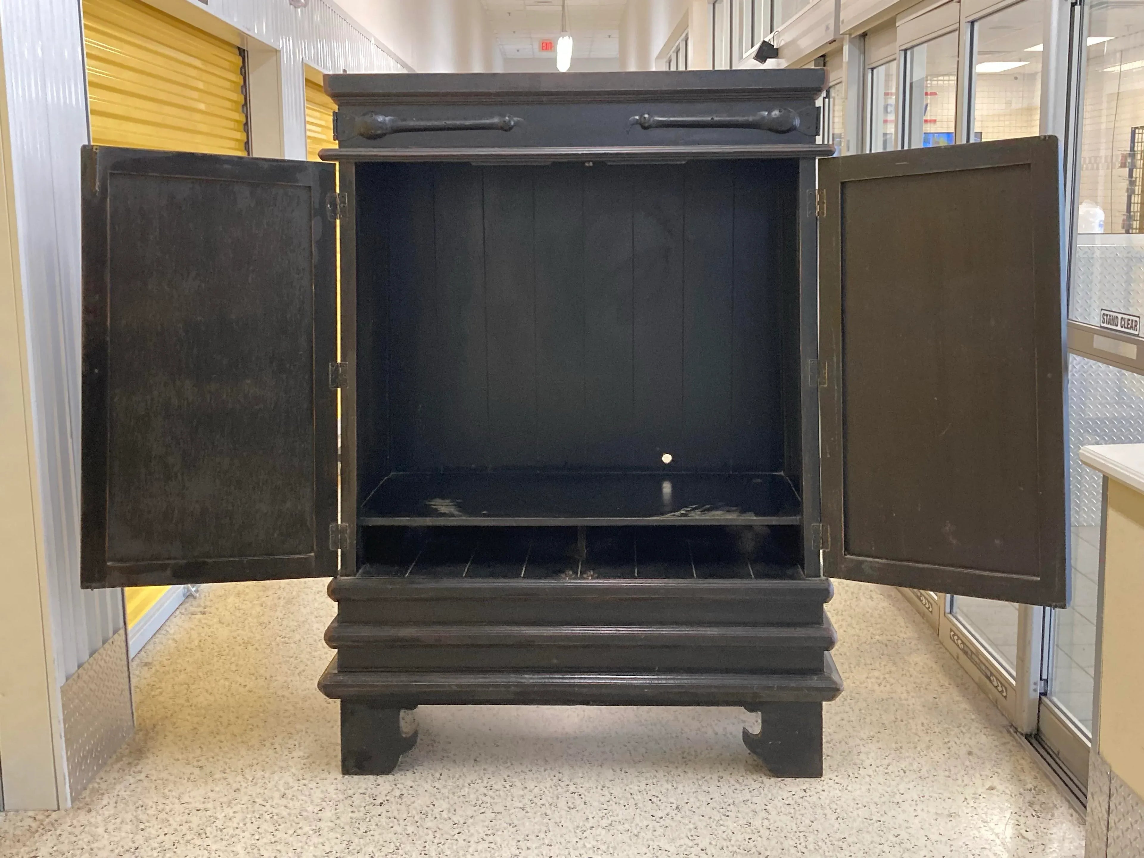 Mid-Late 20th Century Ebonized Chinese Pagoda or Alter Style Armoire